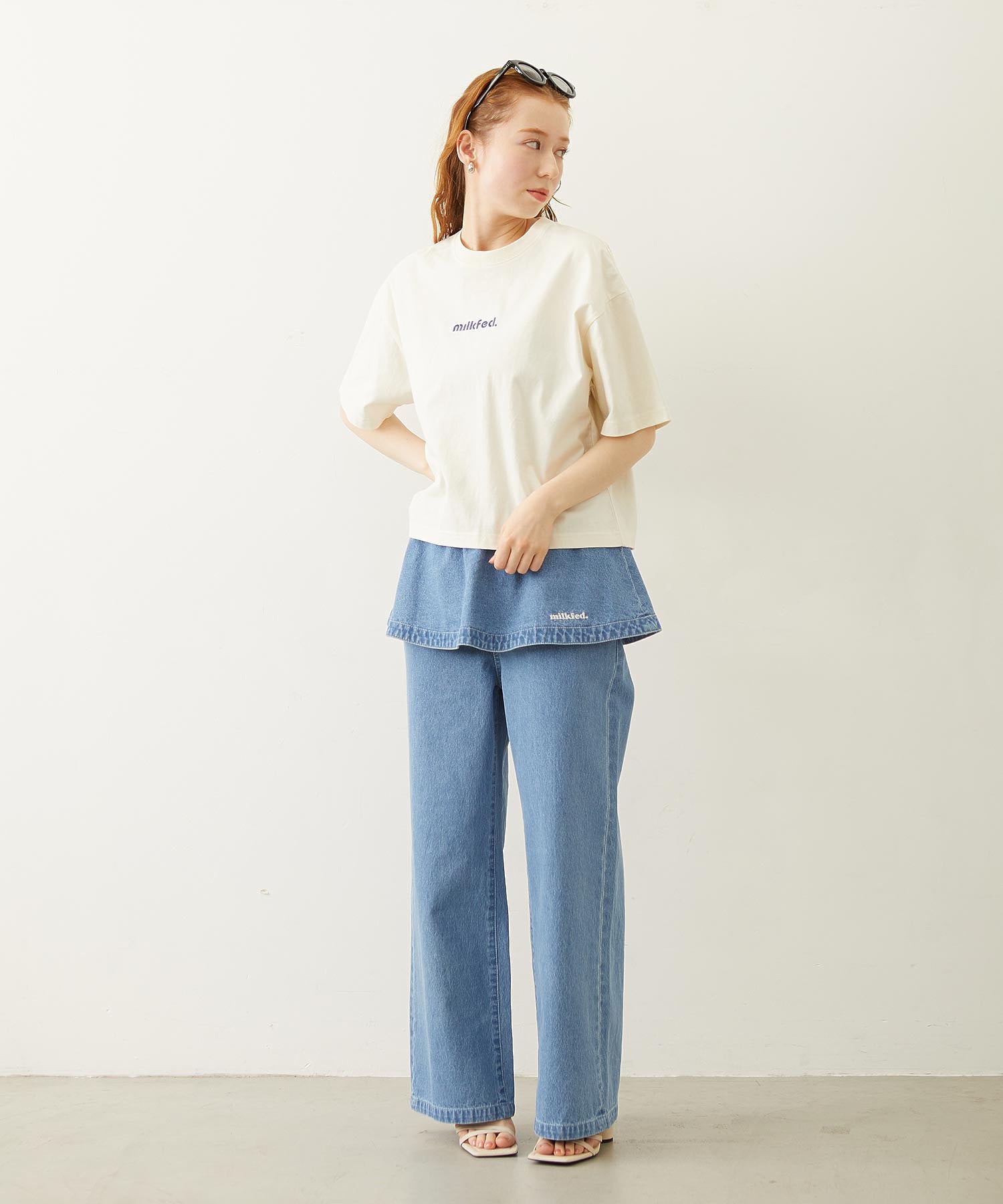 CUT OUT LOGO GINGHAM FLOWER WIDE S/S TEE