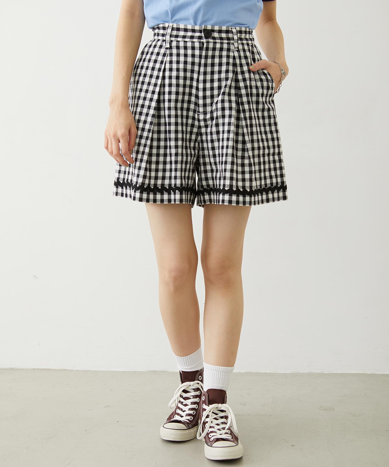 TRIMMED GINGHAM CHECK SHORTS