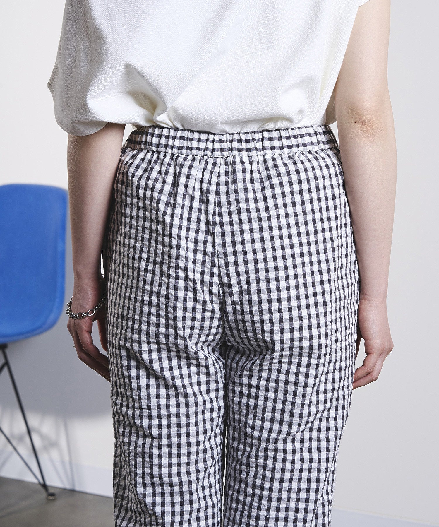 GINGHAM FRILL HEM PANTS