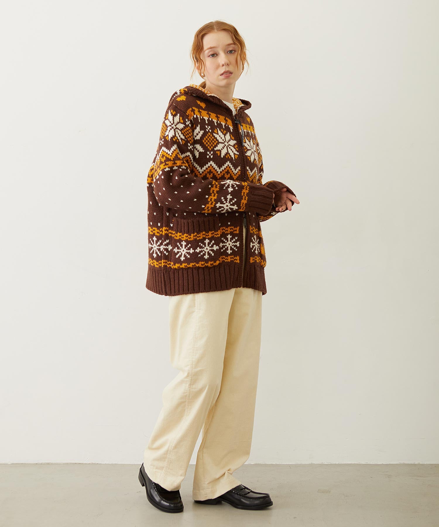 SNOW PATTERN COWICHAN KNIT JACKET
