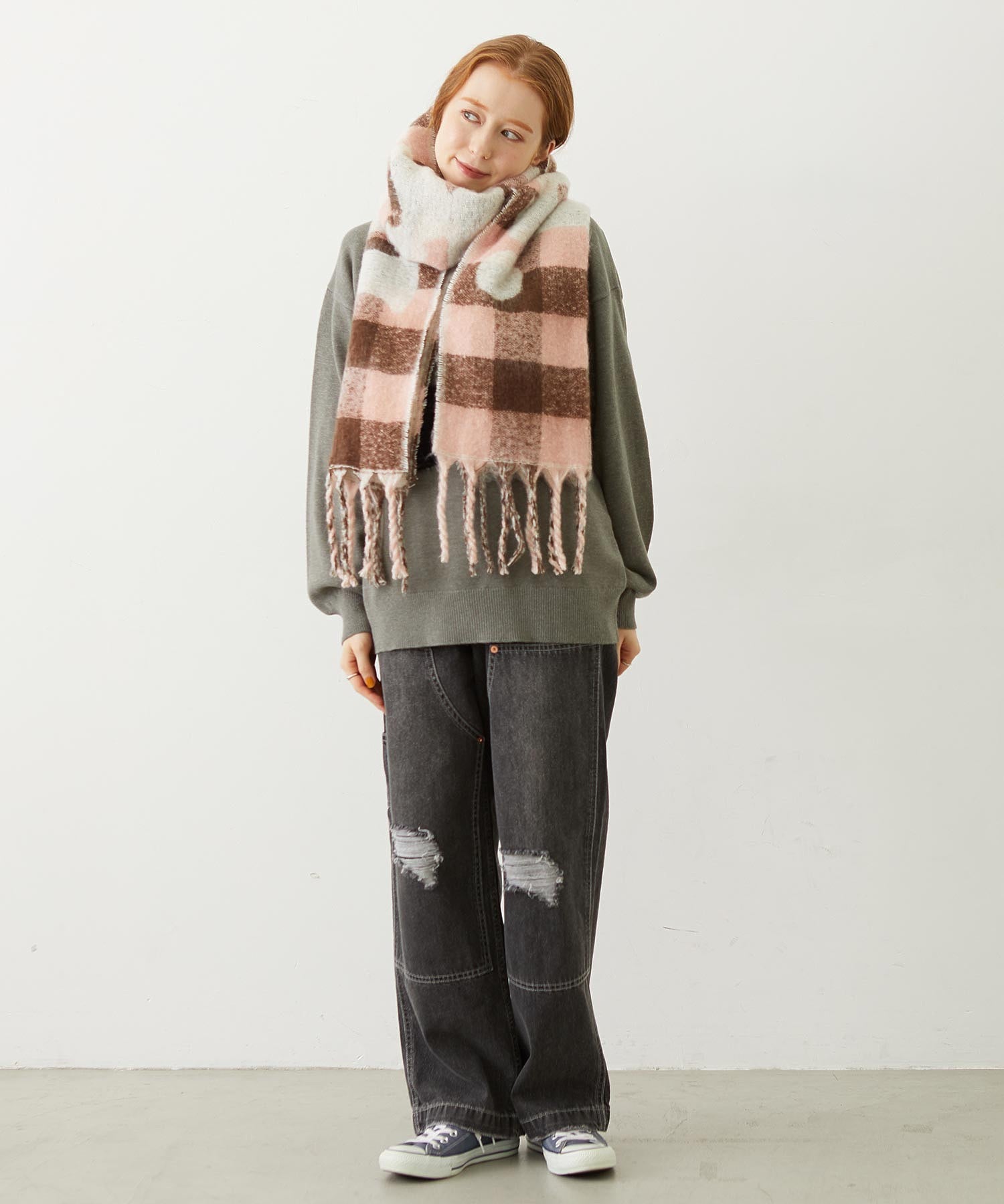 GINGHAM CHECK LOGO STOLE