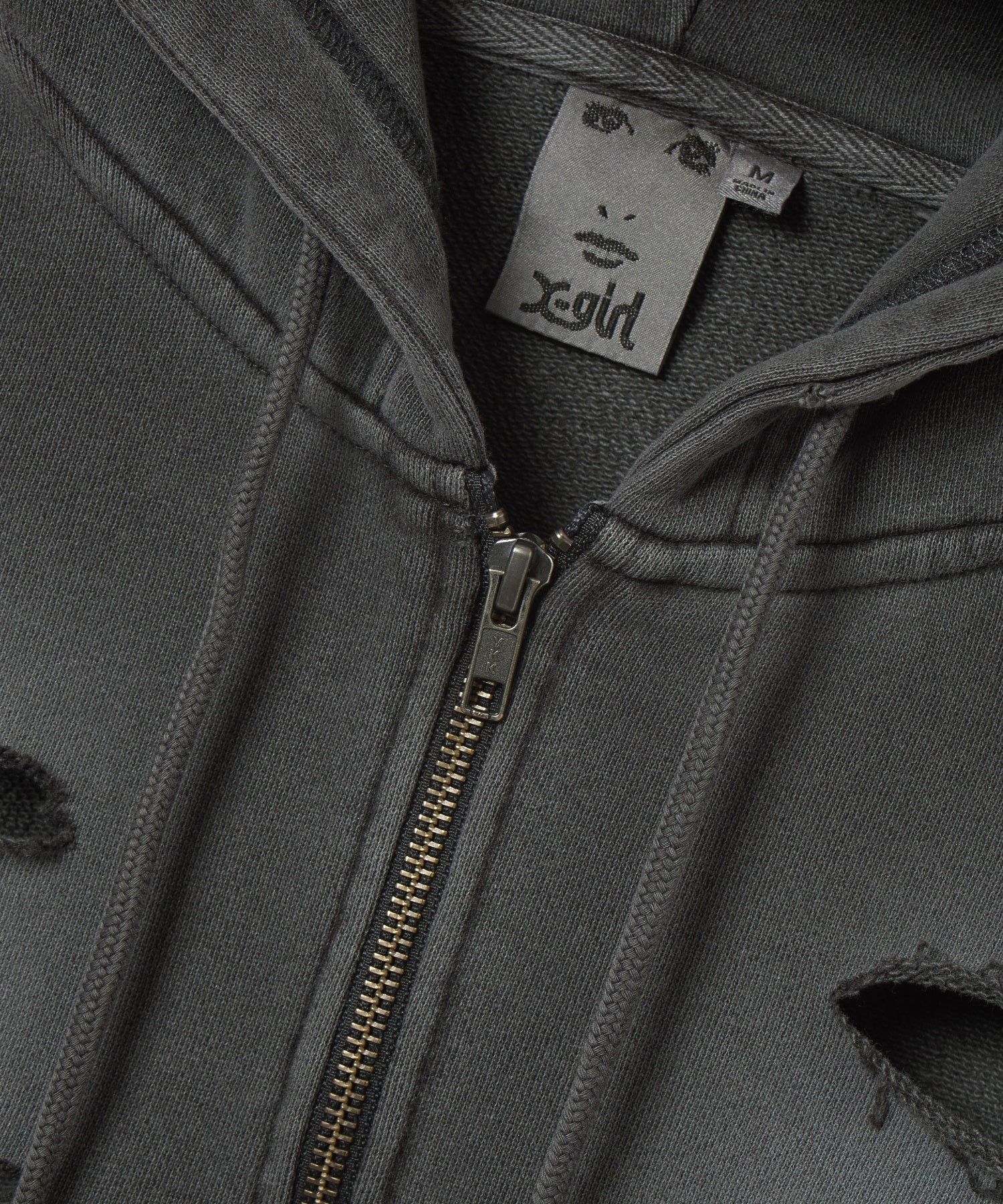 DISTRESSED ZIP UP SWEAT HOODIE