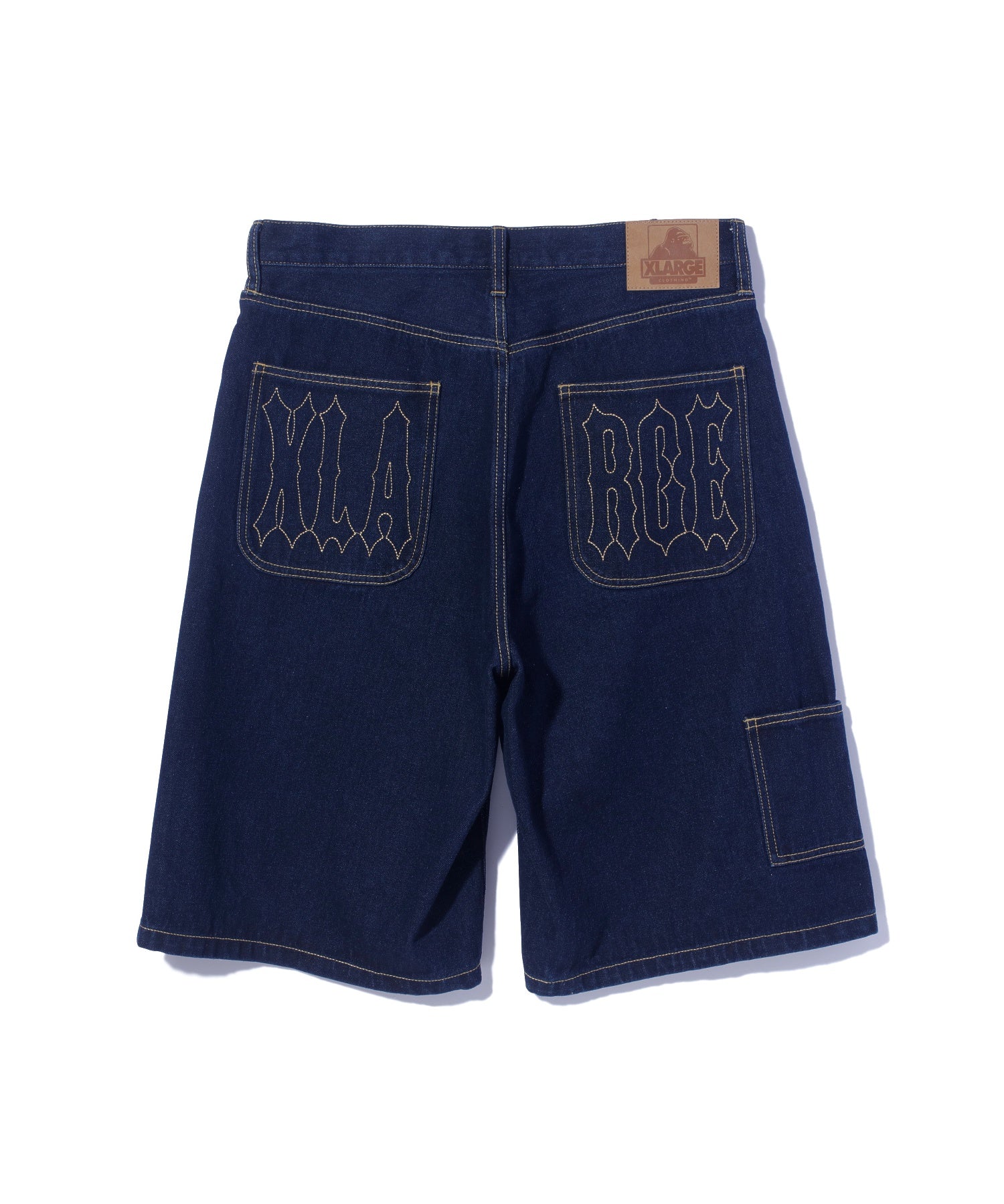 STITCHED LOGO DENIM SHORTS
