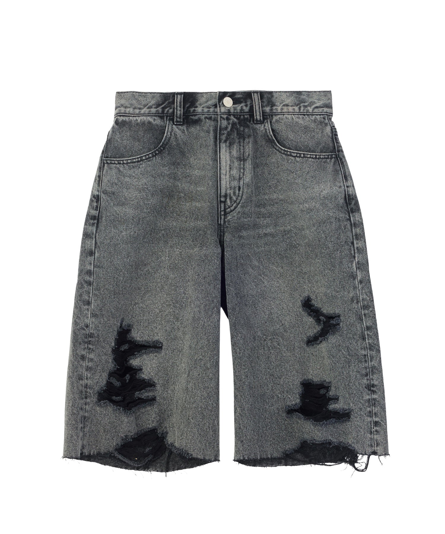 EMBLEM POCKET DISTRESSED DENIM SHORTS