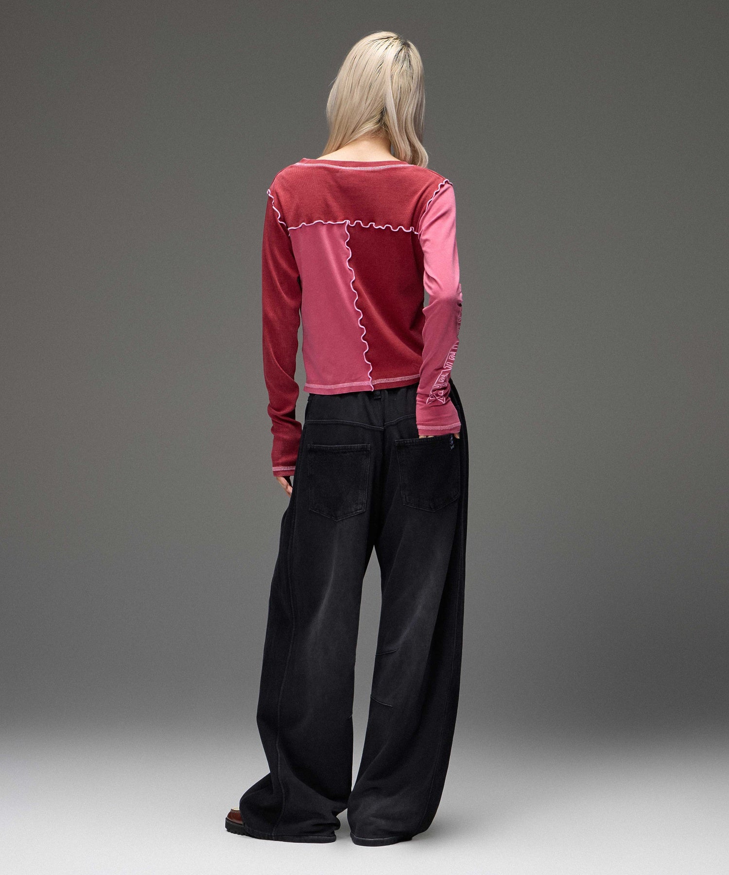 DENIM PANELED WIDE BAGGY SWEATPANTS