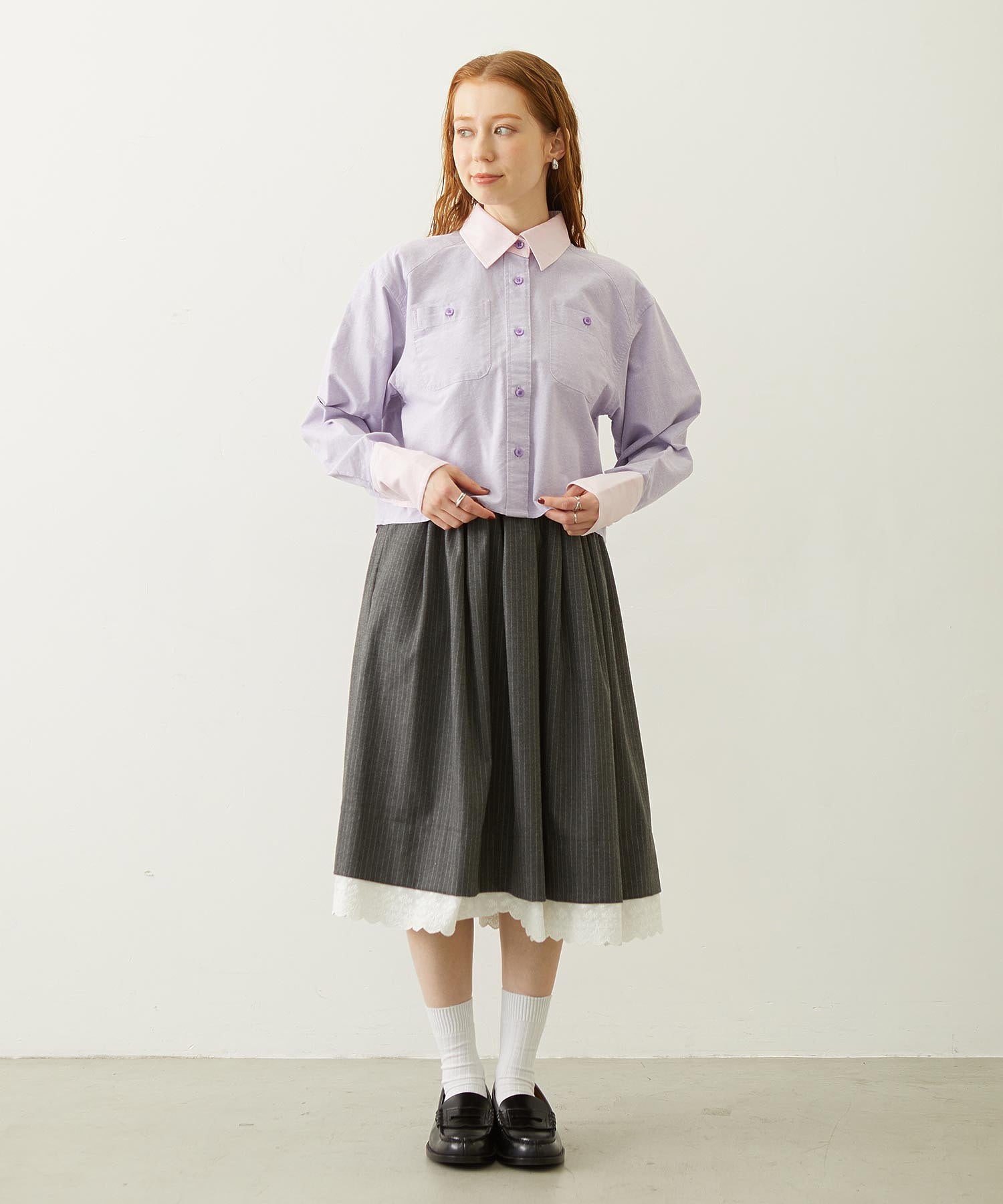 LACE HEM STRIPED SKIRT