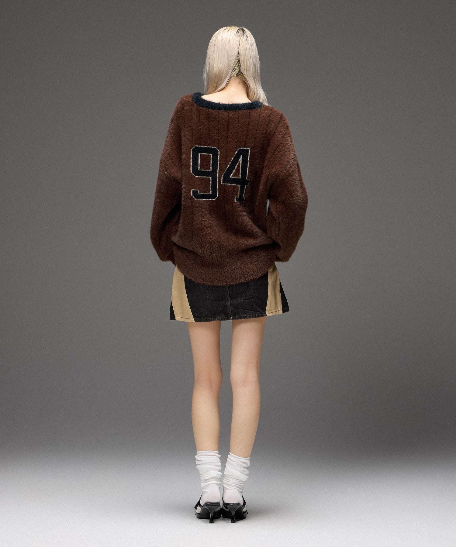 GAME SHIRT JACQUARD SHAGGY KNIT TOP