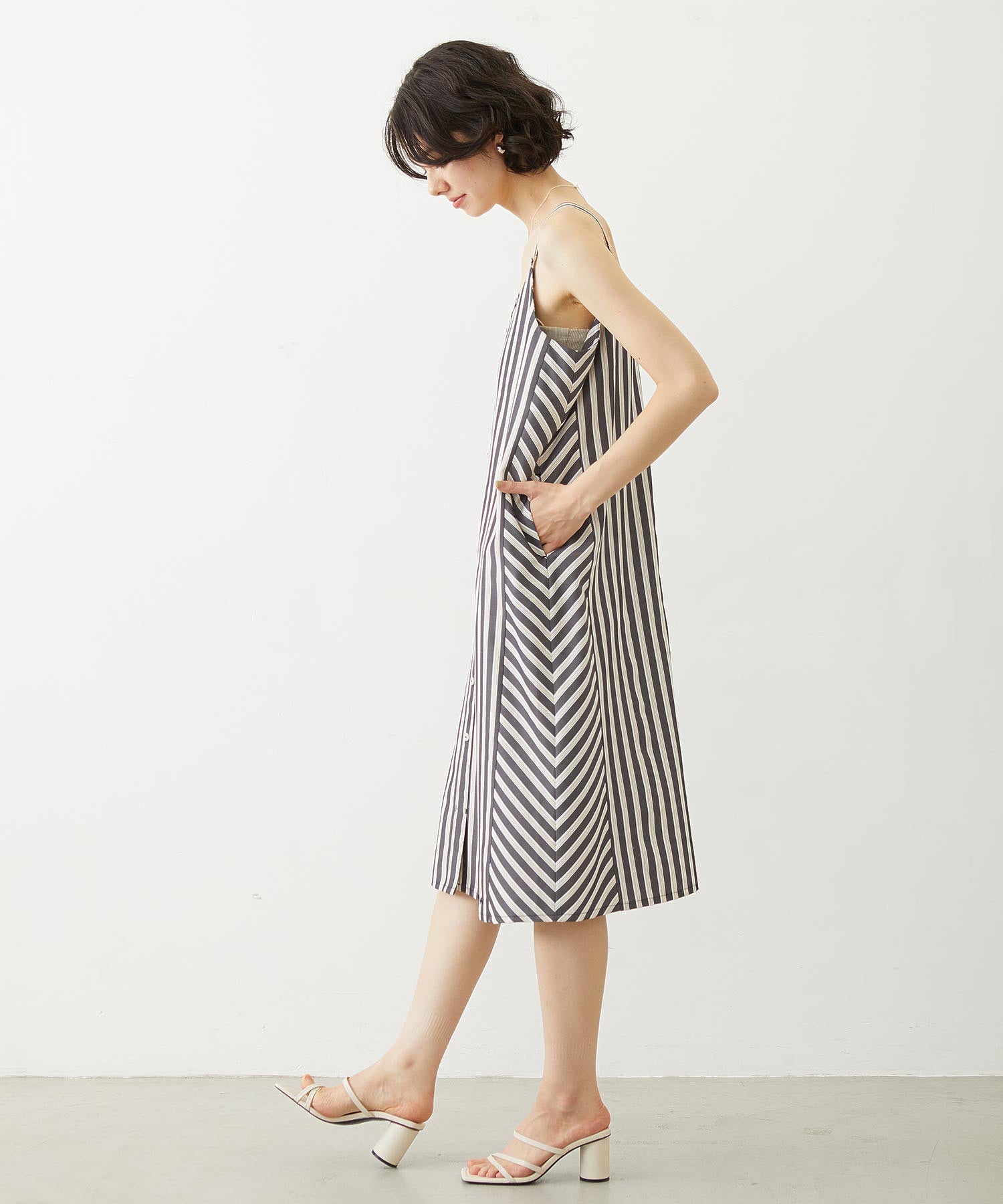 BIAS-CUT STRIPED CAMI DRESS