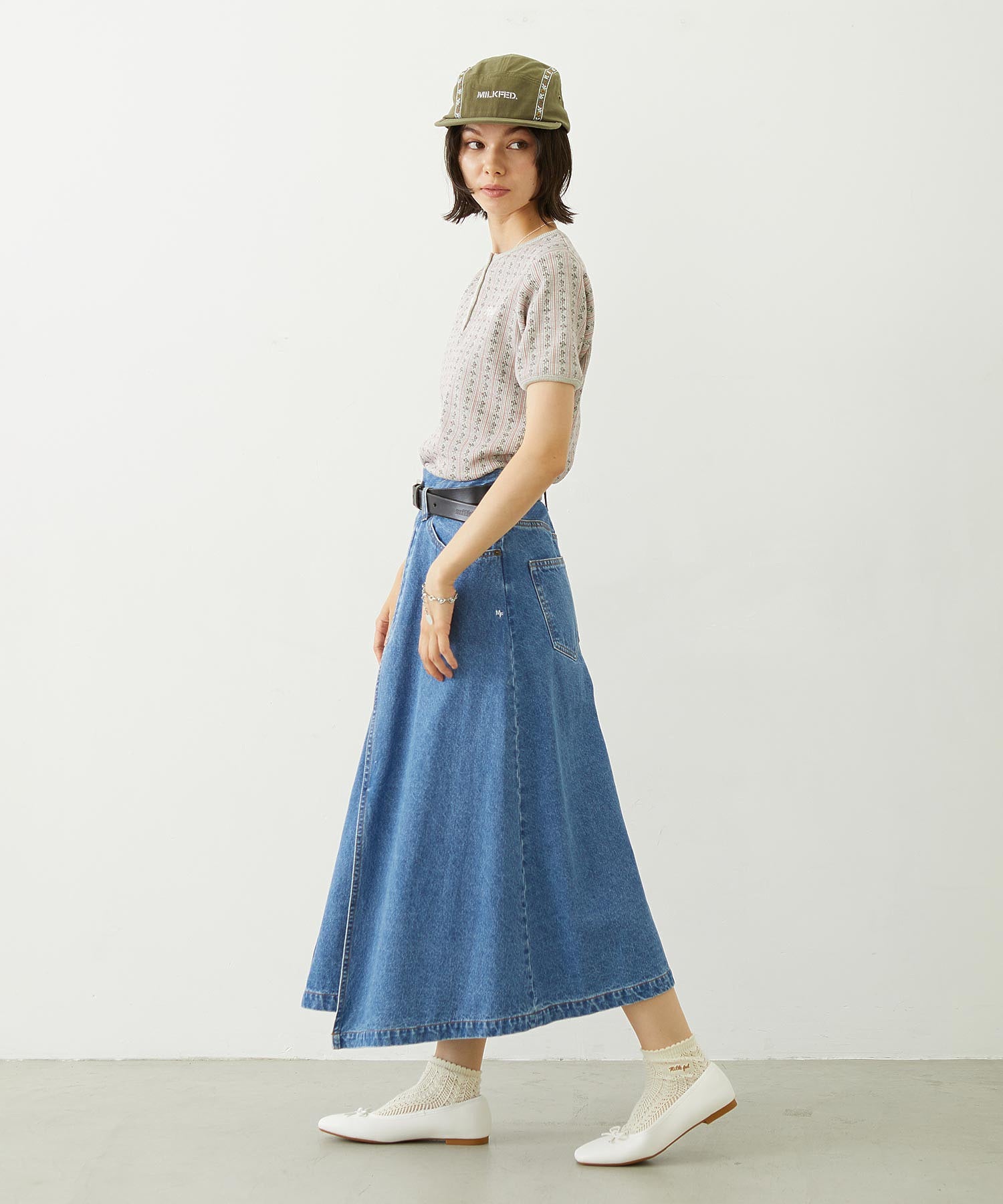 STRIPED FLOWER WAFFLE S/S TOP