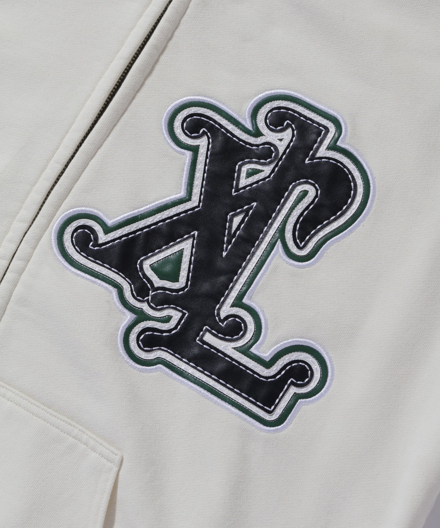 PATCHED THERMAL ZIP UP HOODED SWEATSHIRT