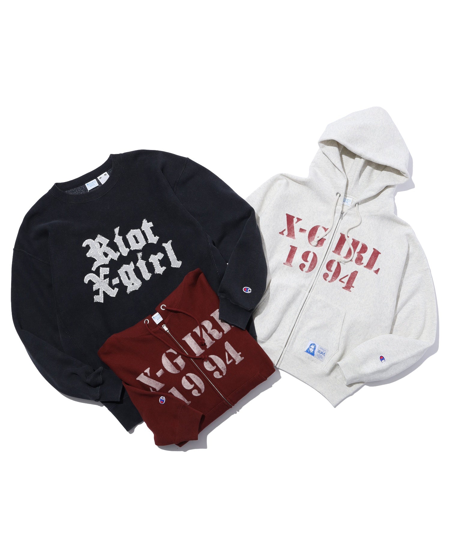 X-girl × Champion REVERSE WEAVE FADED LOGO SWEAT TOP