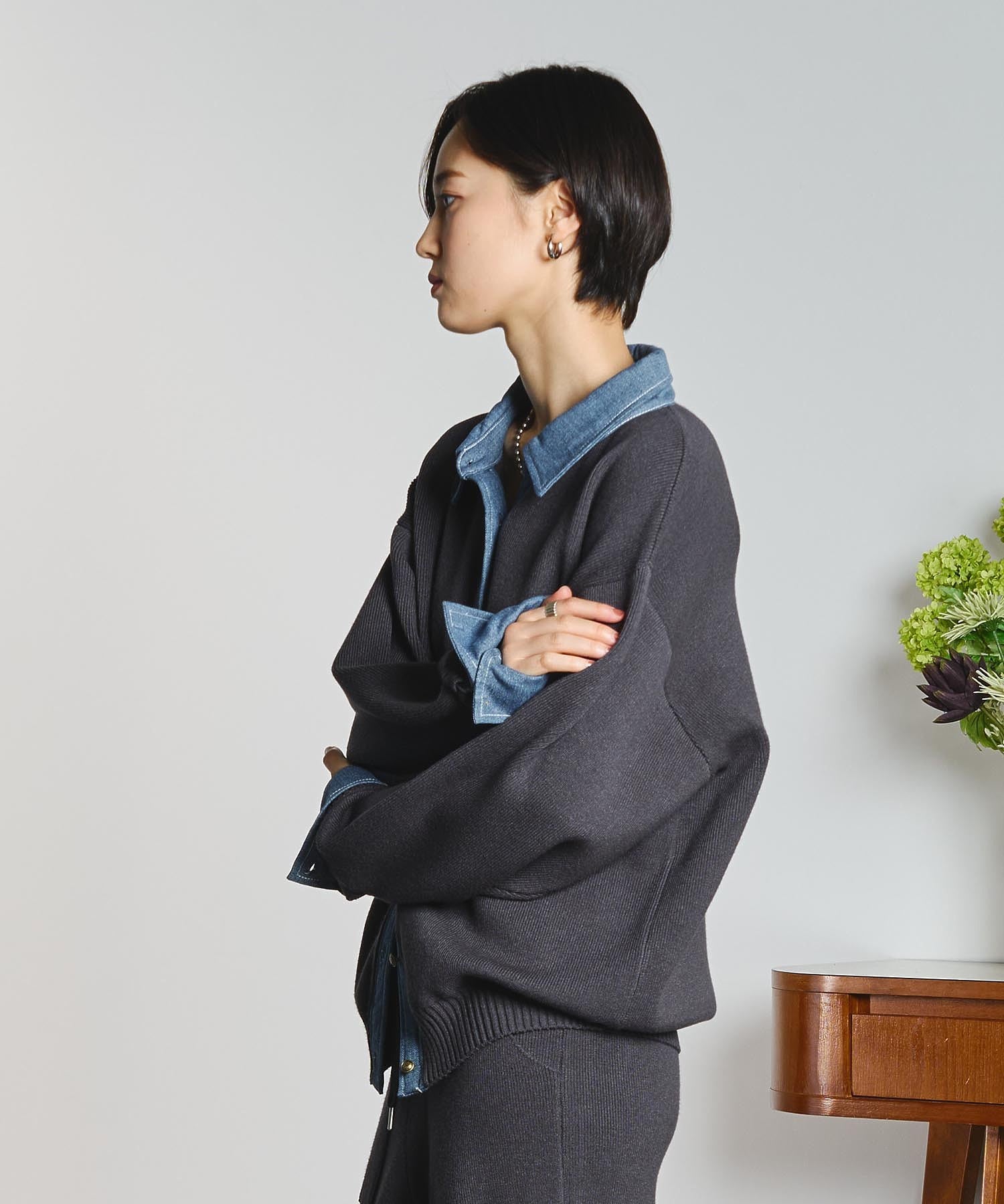 GENE HEAVENS/KNIT x DENIM CARDIGAN