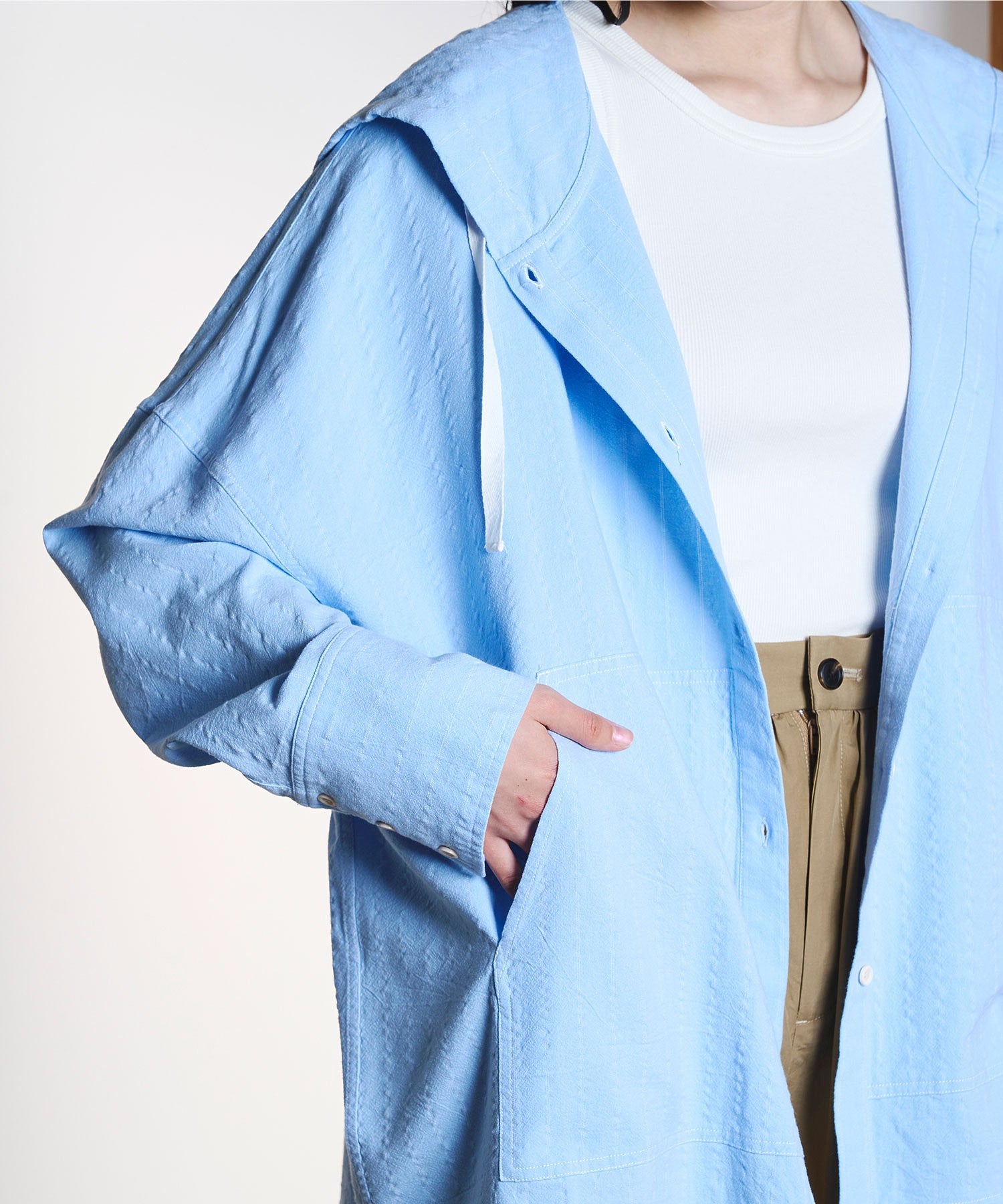 CREOLME/STRIPE HOODED BIG SHIRT