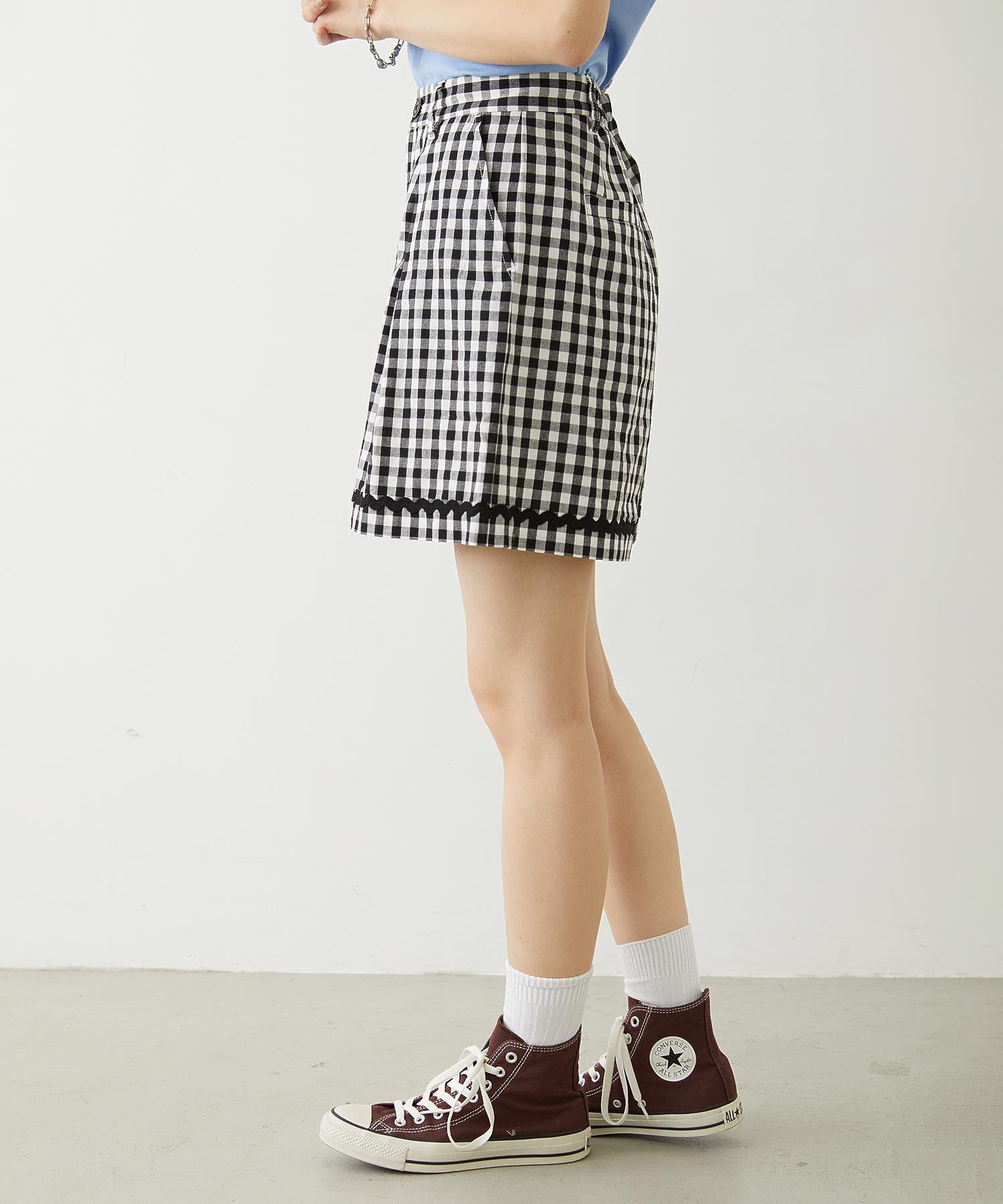 TRIMMED GINGHAM CHECK SHORTS