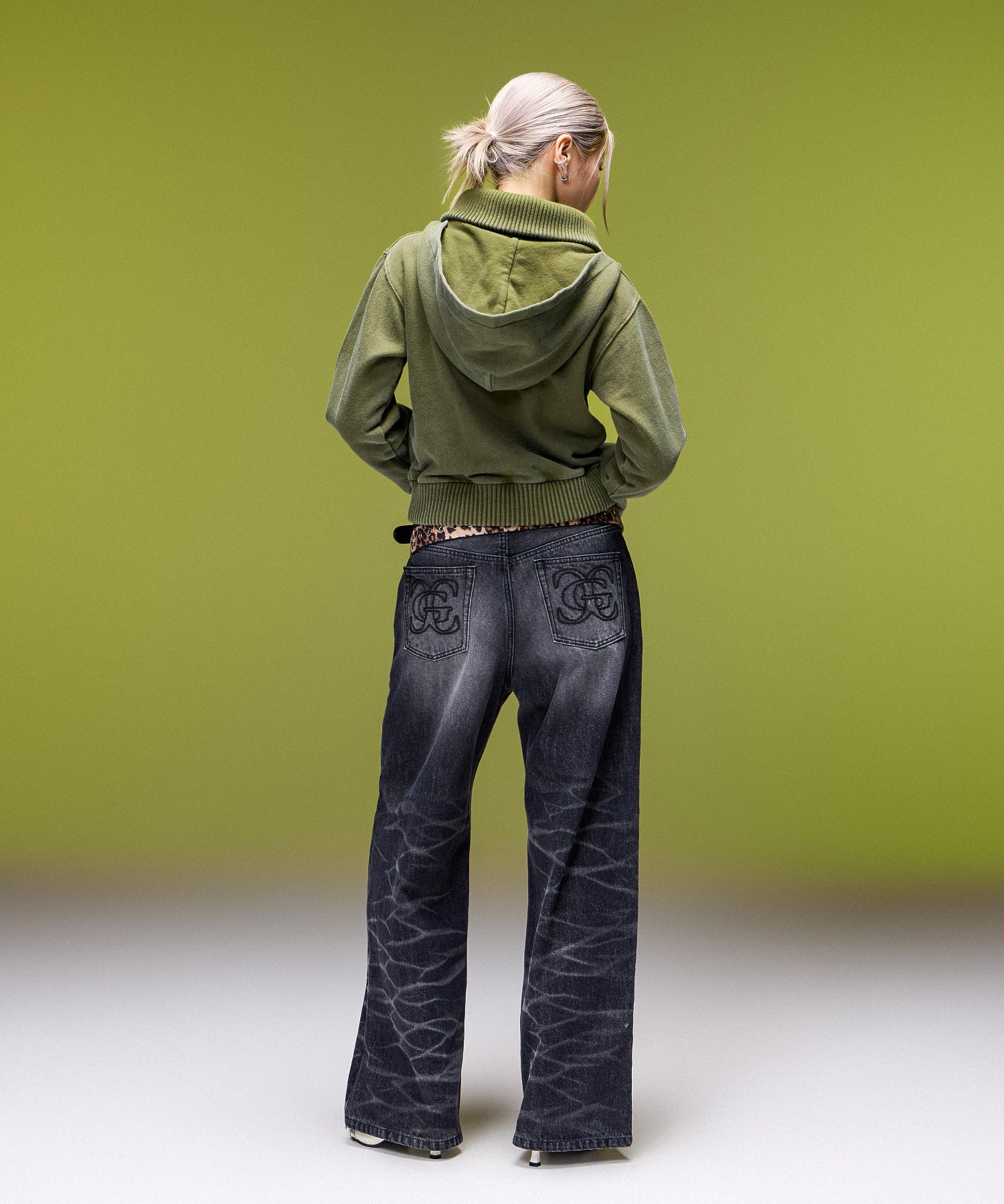 FADED WIDE LEG FLARE DENIM PANTS