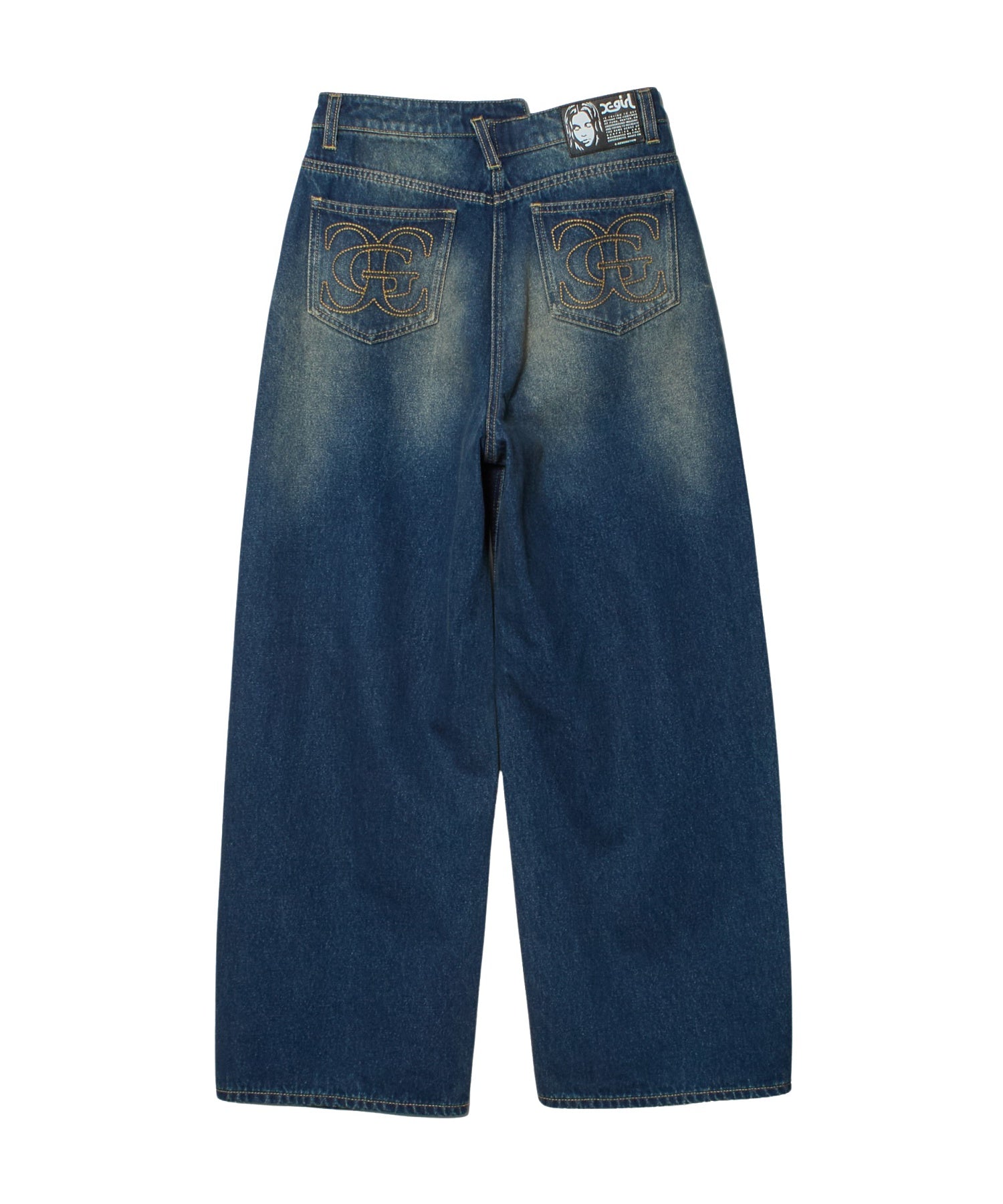 EMBLEM POCKET ASYMMETRIC WAIST DENIM PANTS
