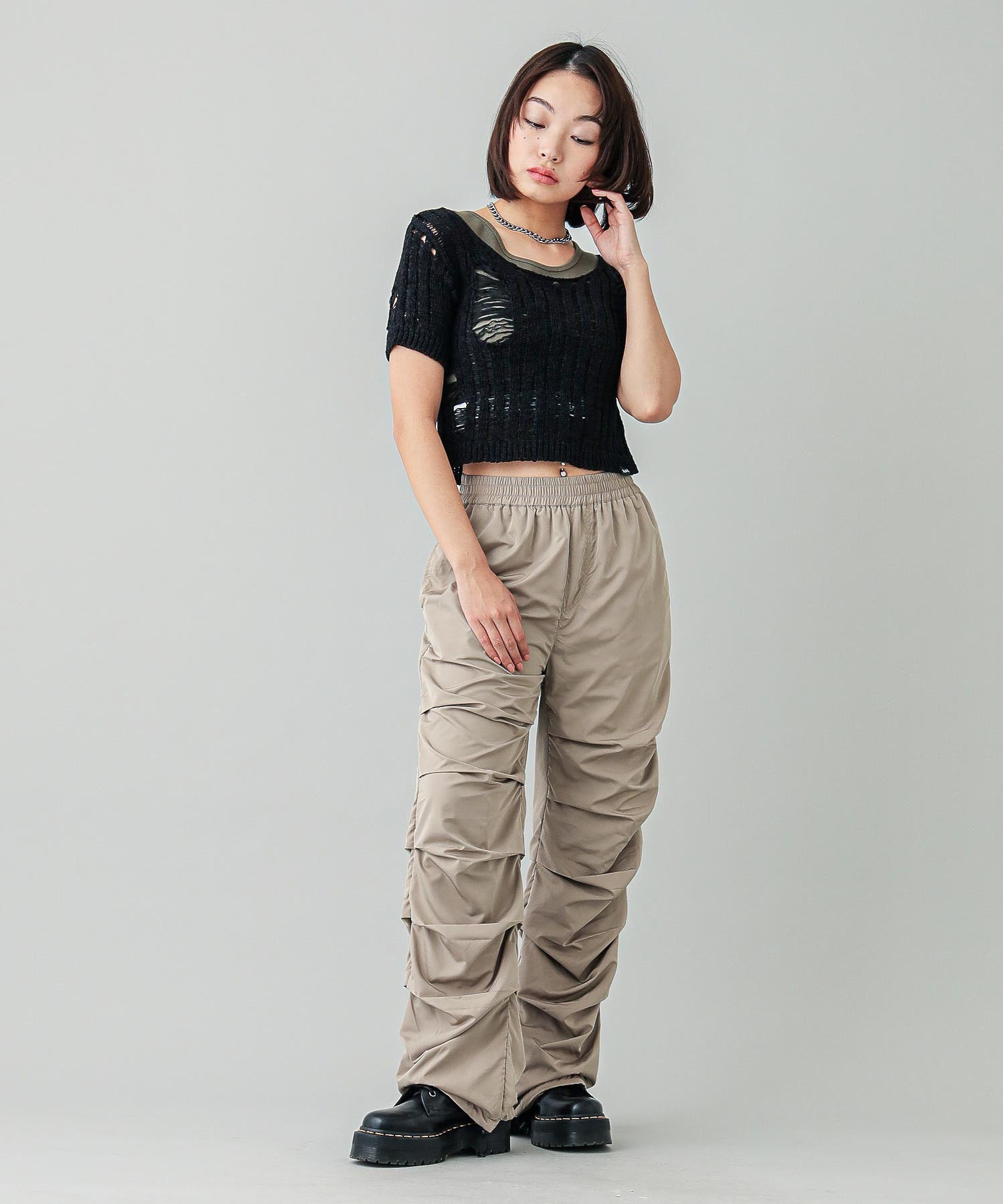 DISTRESSED TAPE YARN KNIT TOP