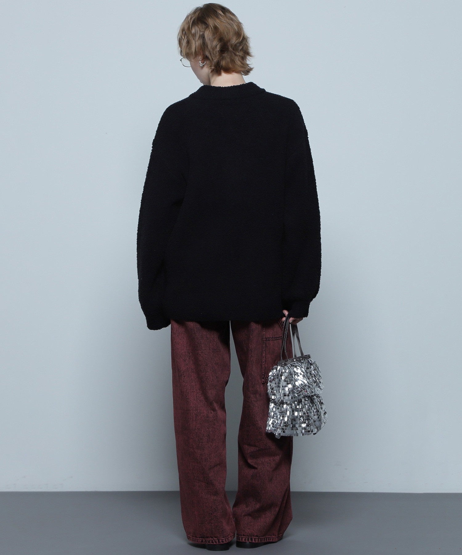 コンチョボタン モコモコ ヘンリーネックトップス