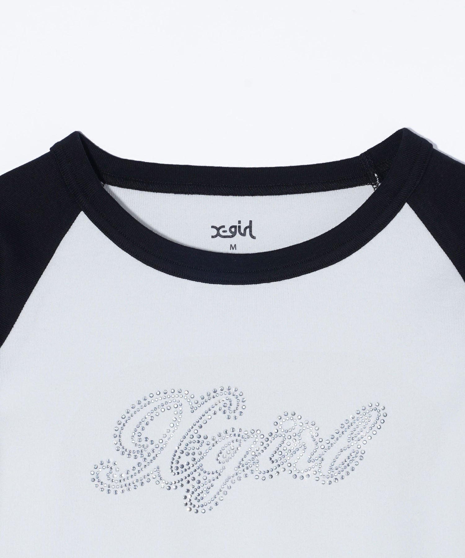 RHINESTONE SCRIPT LOGO L/S RAGLAN BABY TEE