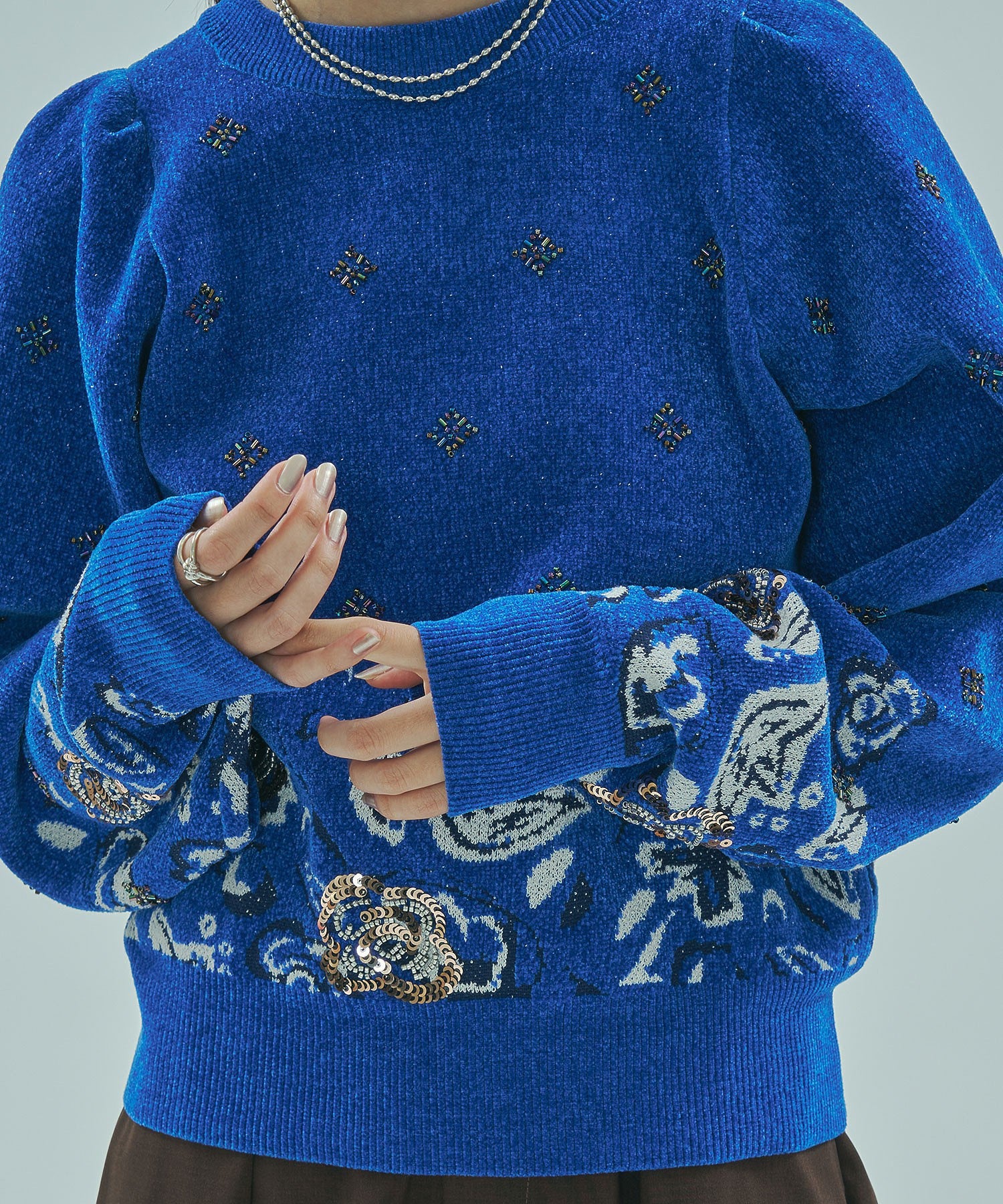 mici/BEADS and SEQUIN EMBROIDERY KNIT TOP