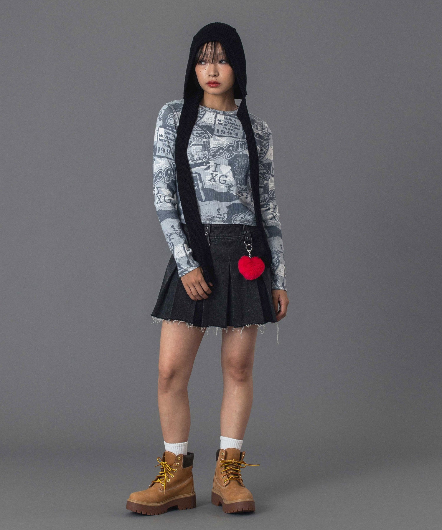 BOX PLEAT DENIM MINI SKIRT