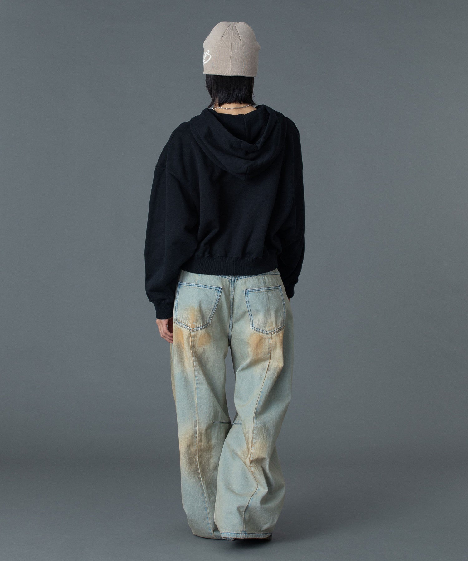 STUDDED LOGO ZIP UP SWEAT HOODIE