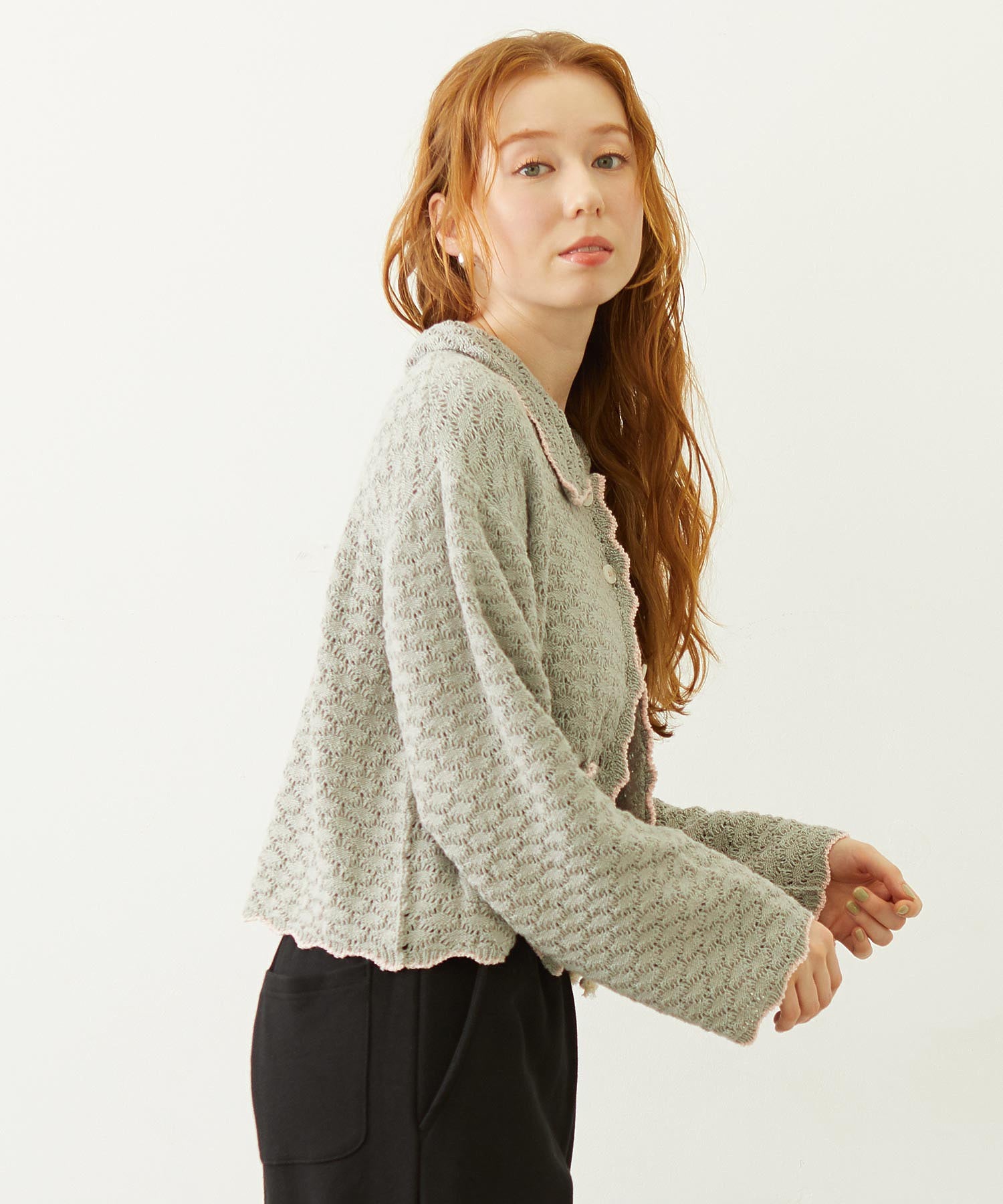 OPEN COLLAR CONTRAST TRIM KNIT CARDIGAN
