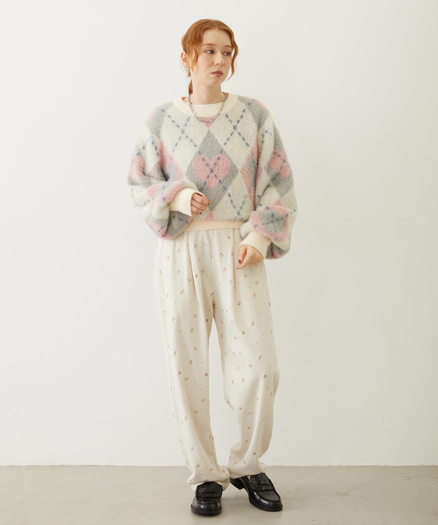 HEART ARGYLE KNIT TOP