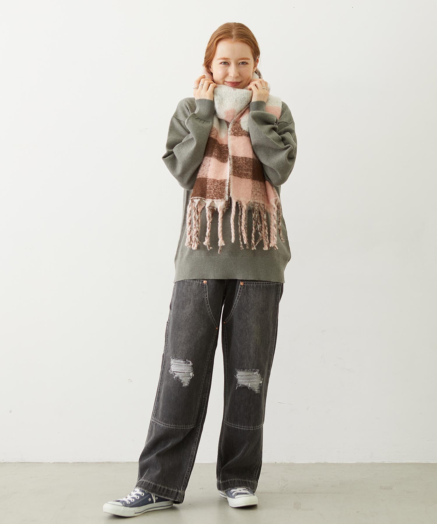 GINGHAM CHECK LOGO STOLE
