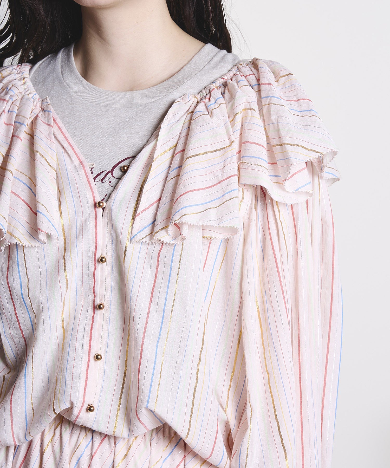 mag.by c/STRIPE FRILL COLLAR BLOUSE