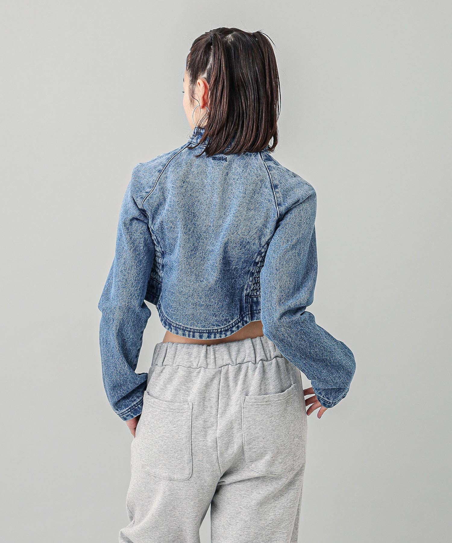 ZIP UP STAND COLLAR DENIM JACKET