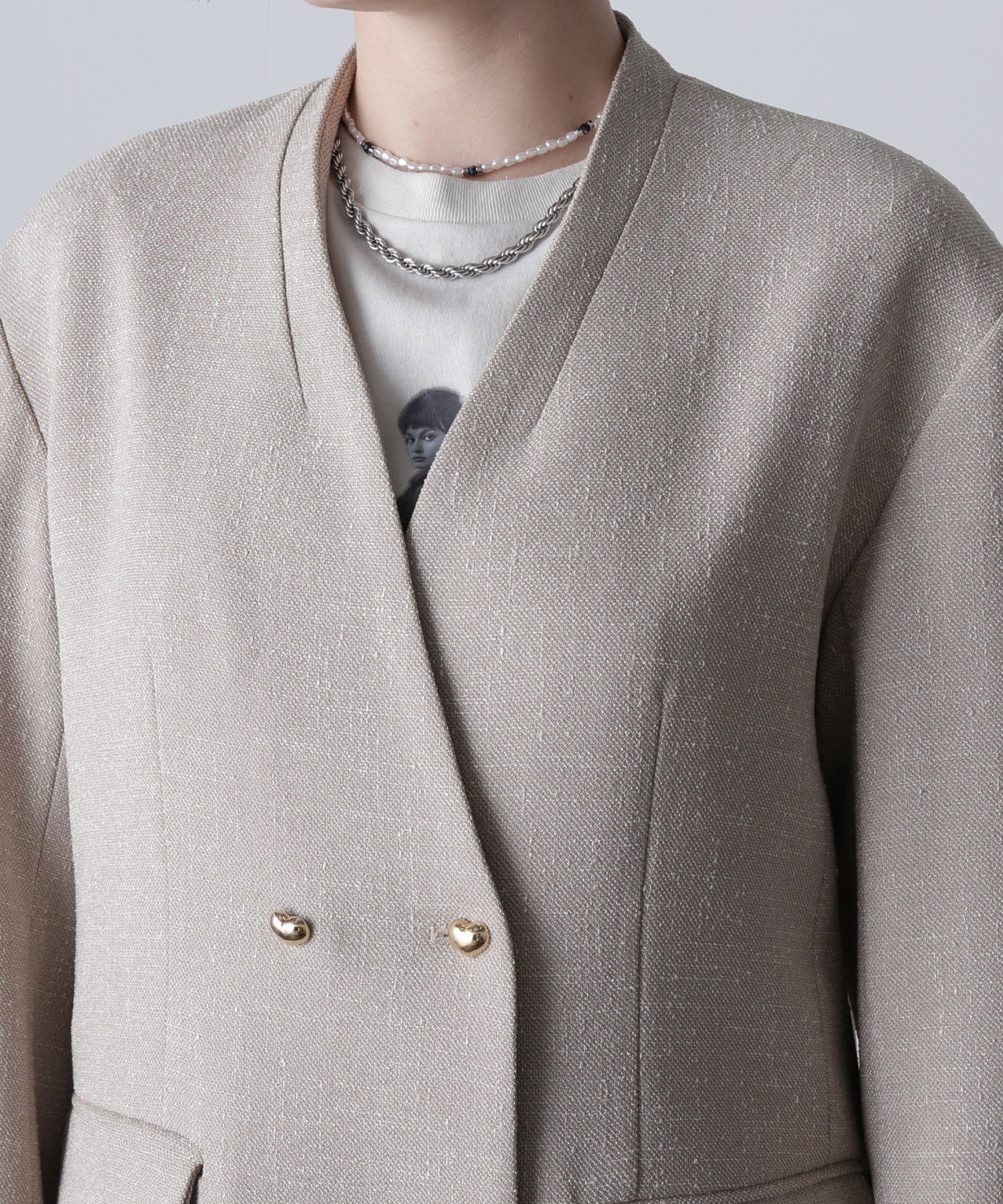 CREOLME/COLLARLESS DOUBLE JACKET