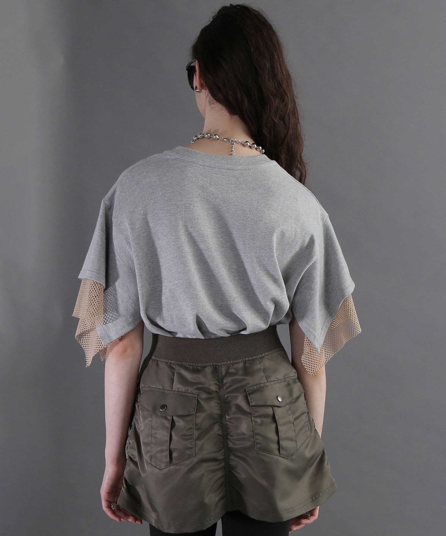 メッシュレイヤード スリーブ Tシャツ