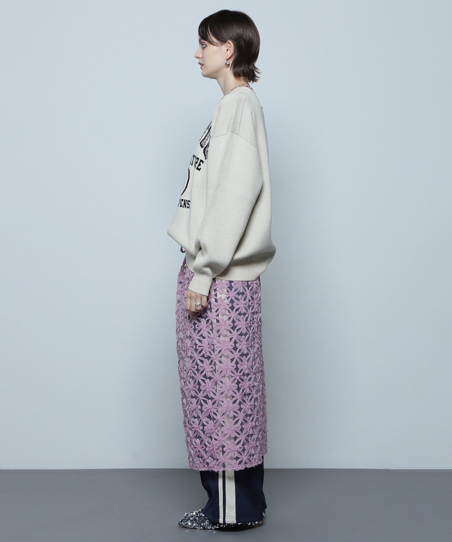 GENE HEAVENS/カレッジライクロゴ ジャカードニット