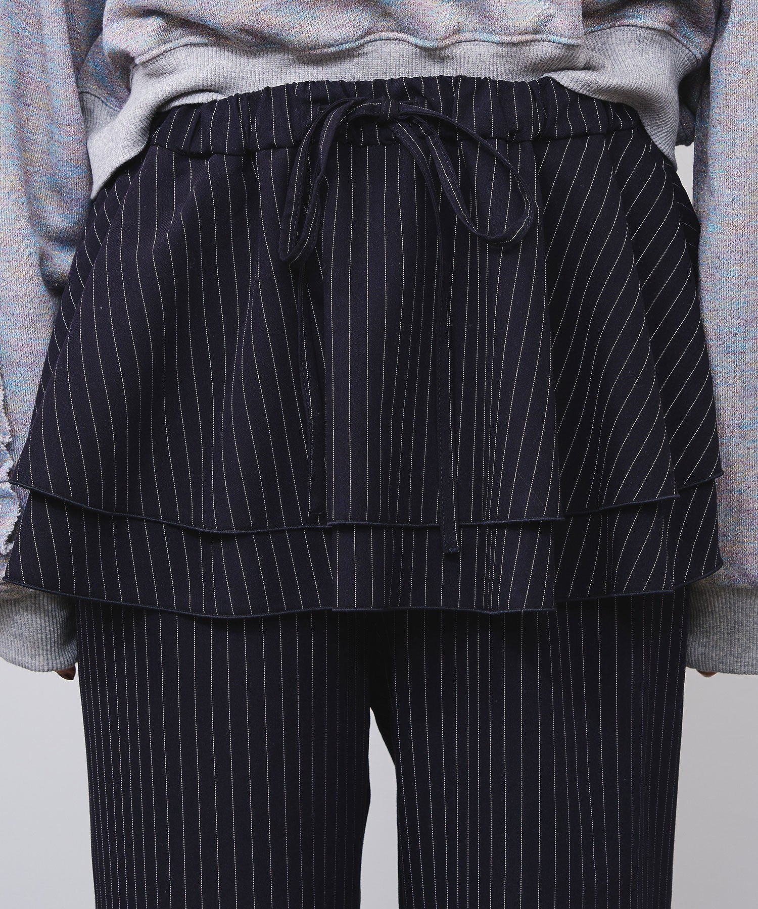 LAYERED SKIRT STRIPE PANTS