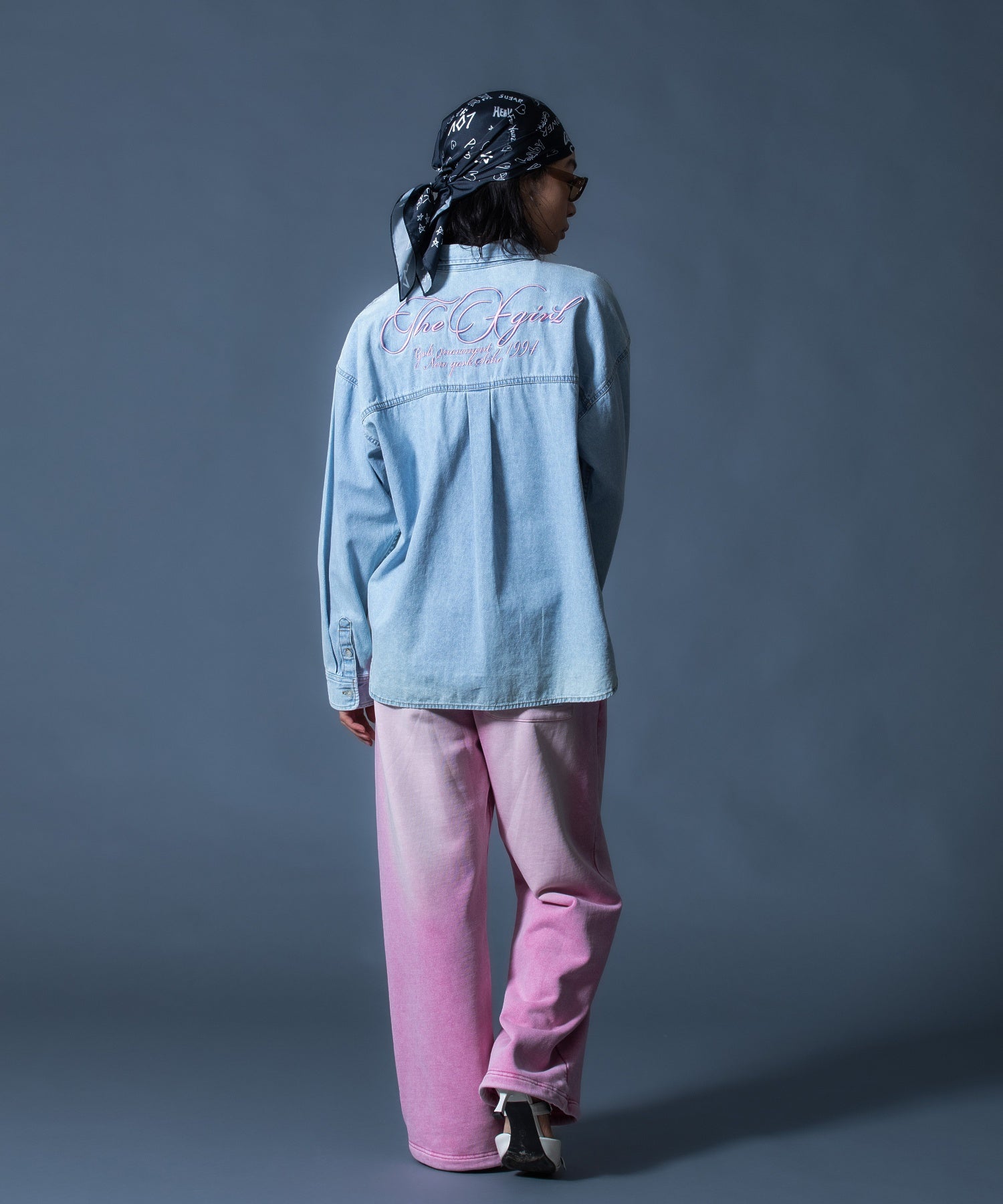 SCRIPT LOGO BLEACHED DENIM SHIRT