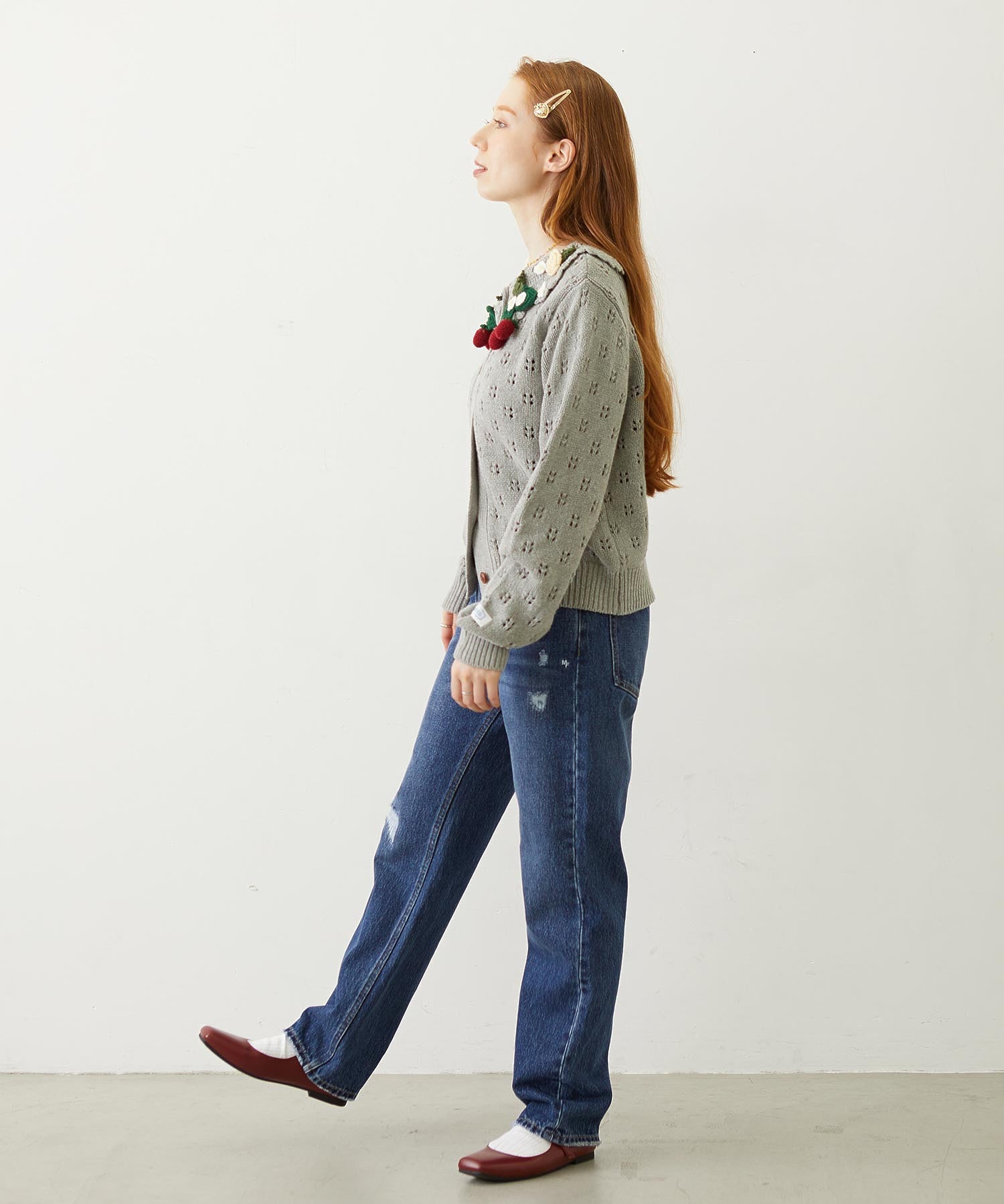 STRAWBERRY FLOWER KNIT CARDIGAN