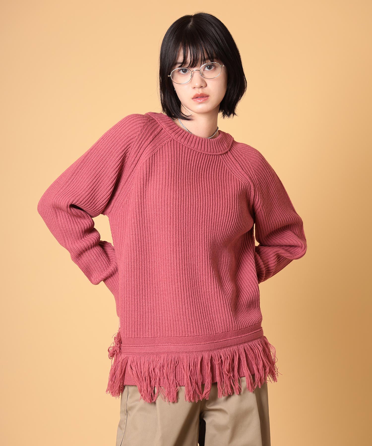 オーバーサイズフリンジニットプルオーバー