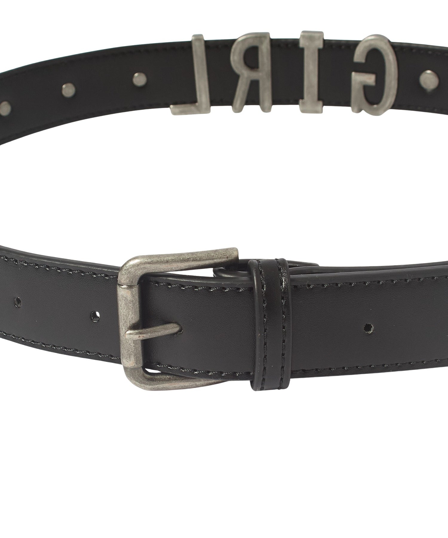 METAL LOGO STUDDED FAUX LEATHER BELT