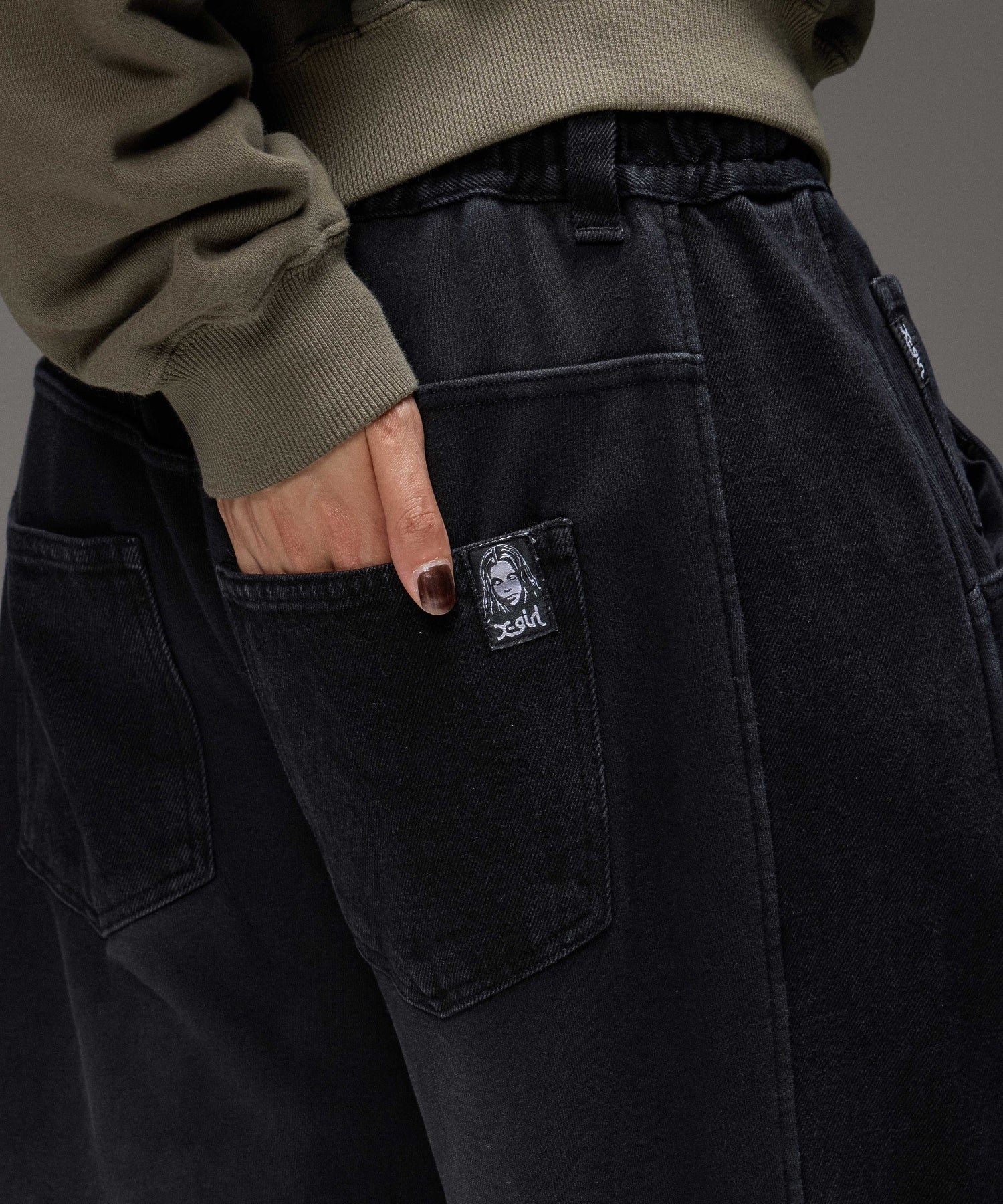 DENIM PANELED WIDE BAGGY SWEATPANTS
