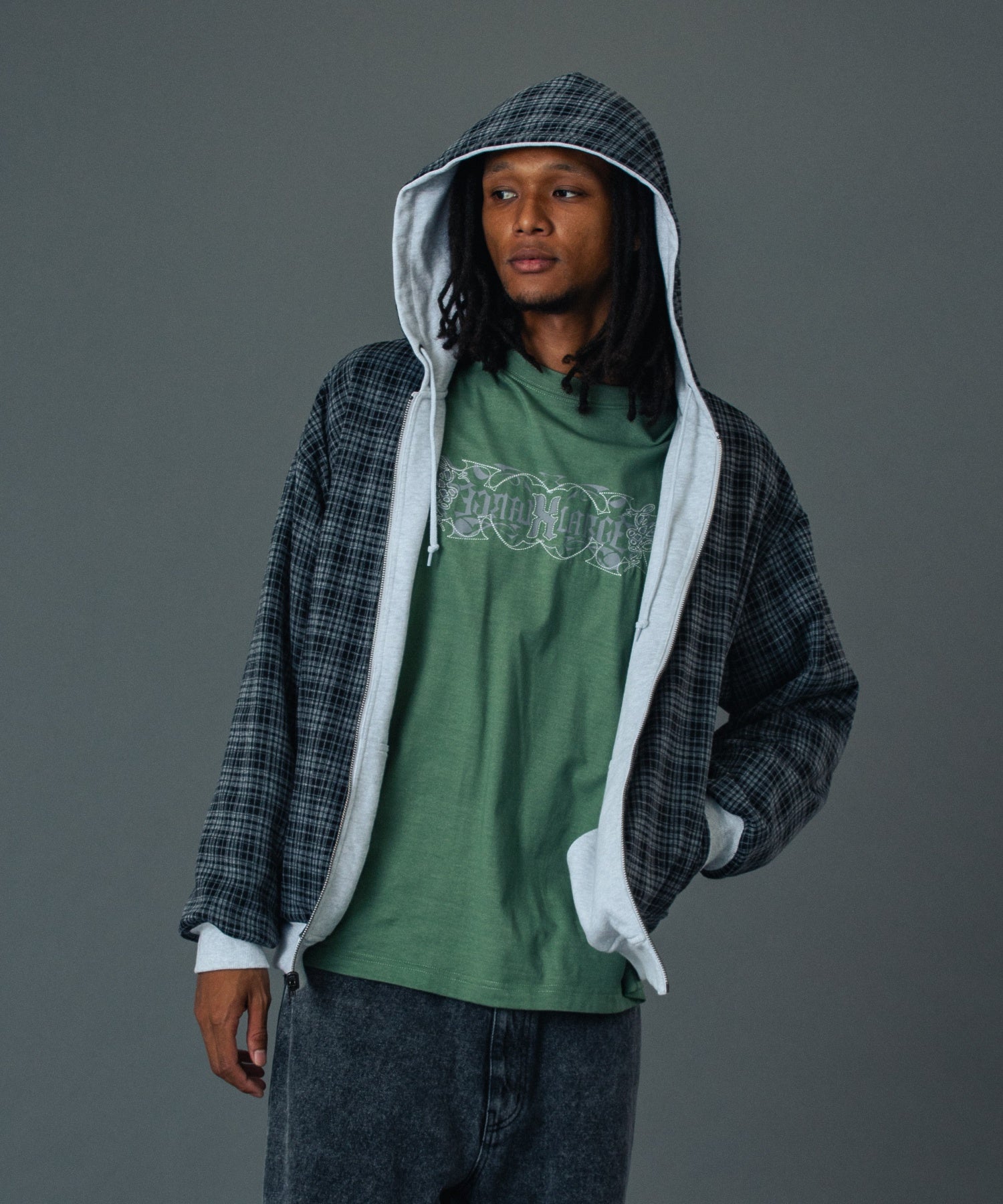 REVERSIBLE ZIP UP HOODED SWEATSHIRT