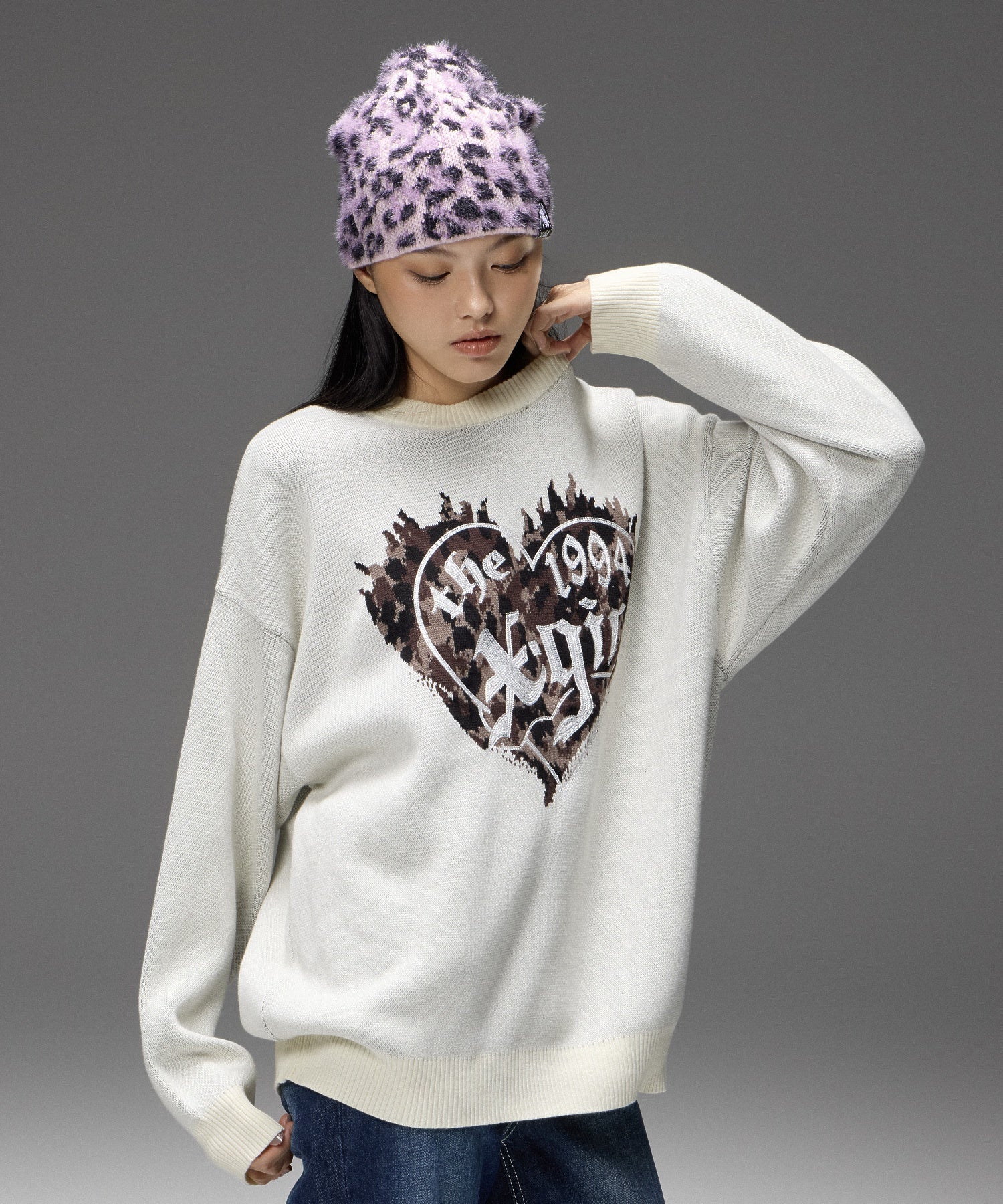 LEOPARD SHAGGY JACQUARD BEANIE