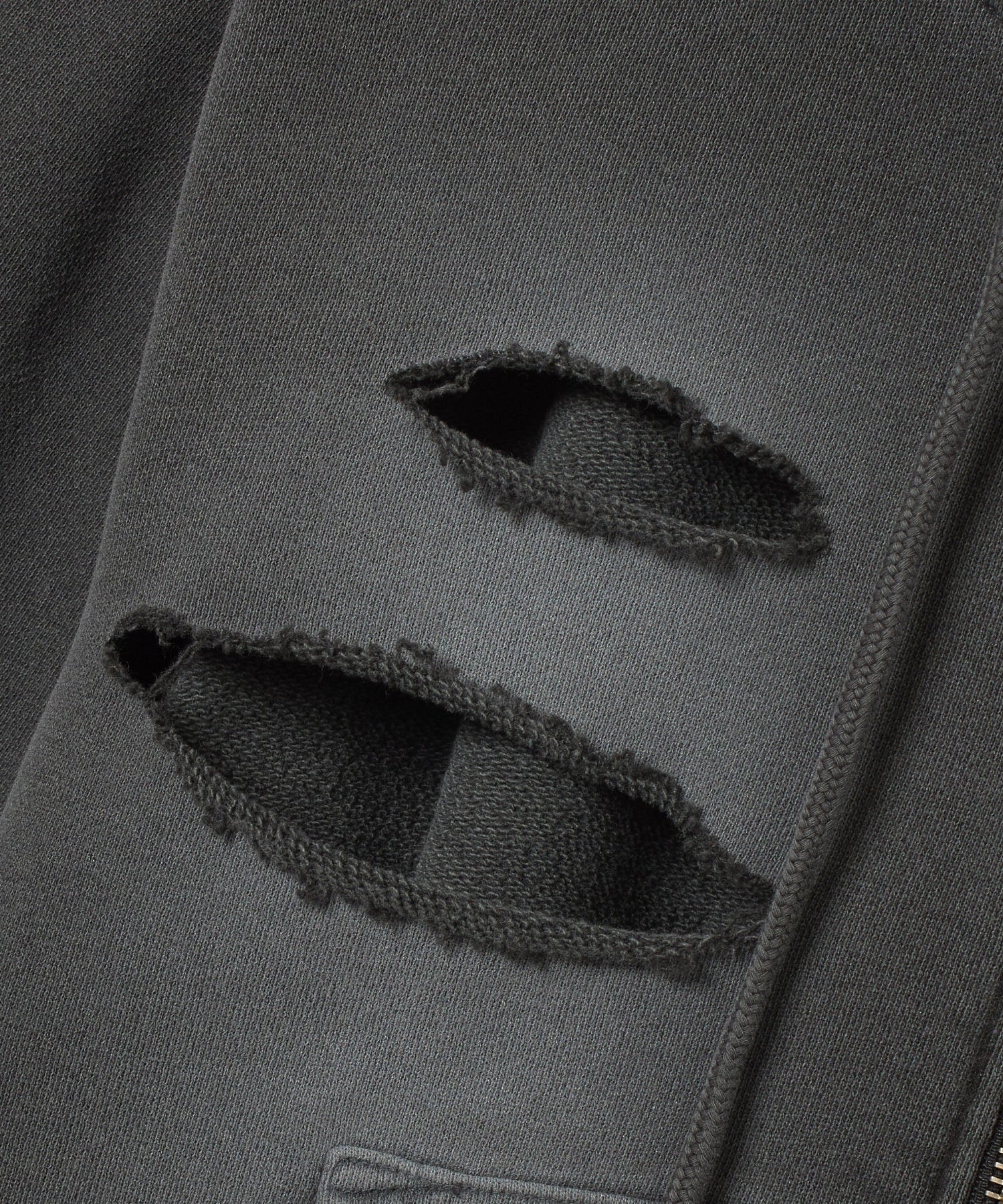 DISTRESSED ZIP UP SWEAT HOODIE