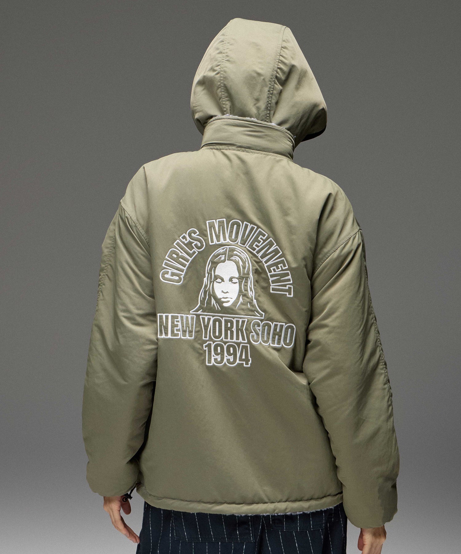 BRUSHED COLLAGE GRAPHIC REVERSIBLE BOA BLOUSON