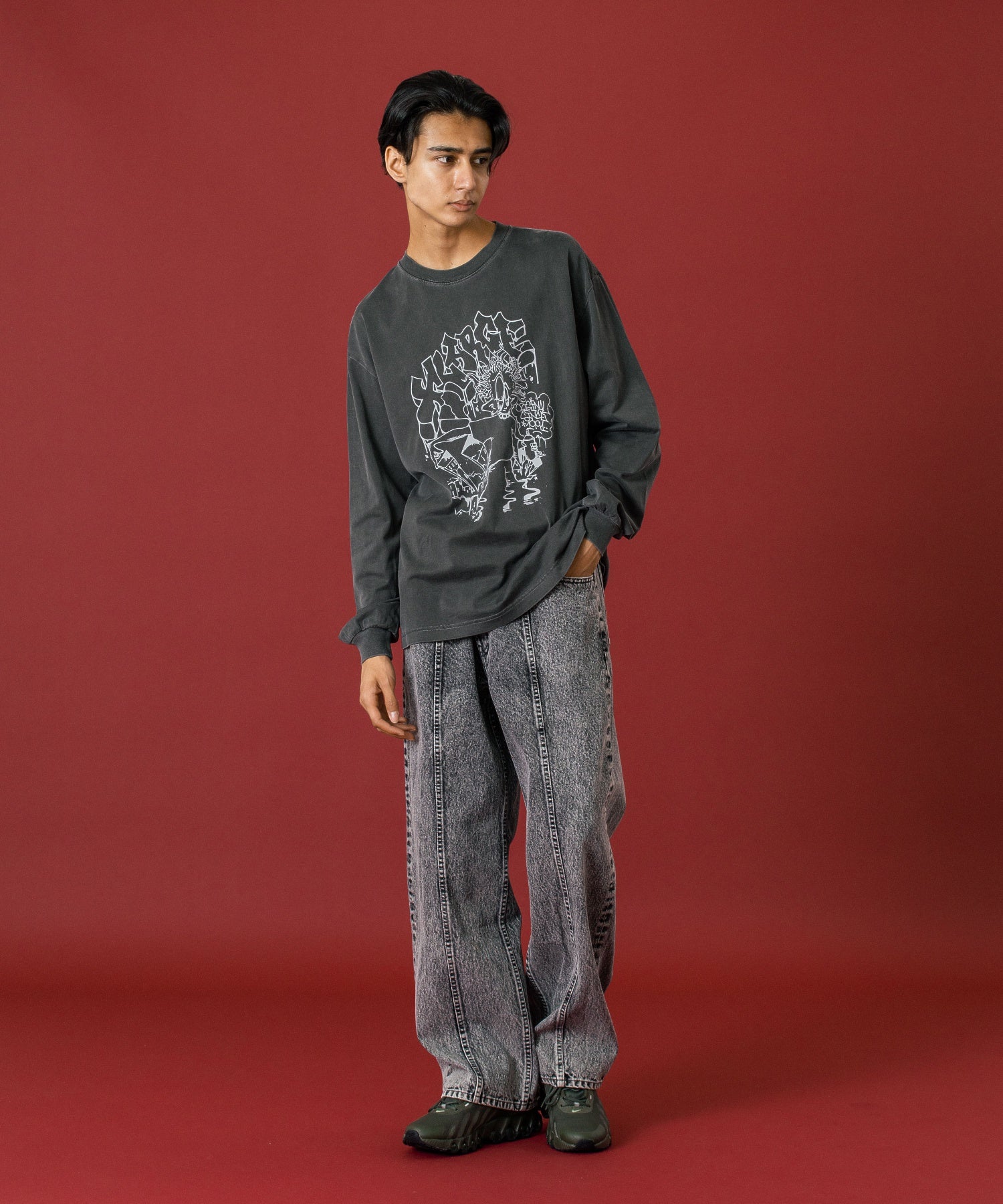 PANELED DENIM PANTS