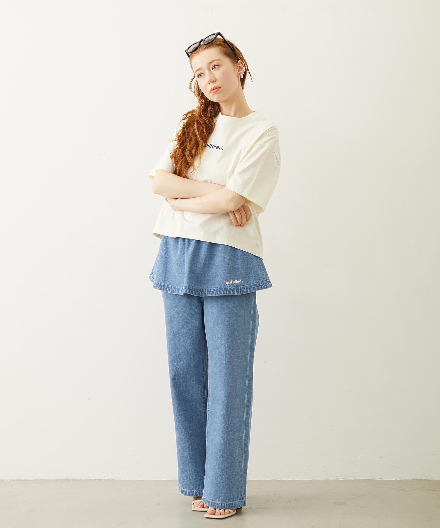 CUT OUT LOGO GINGHAM FLOWER WIDE S/S TEE