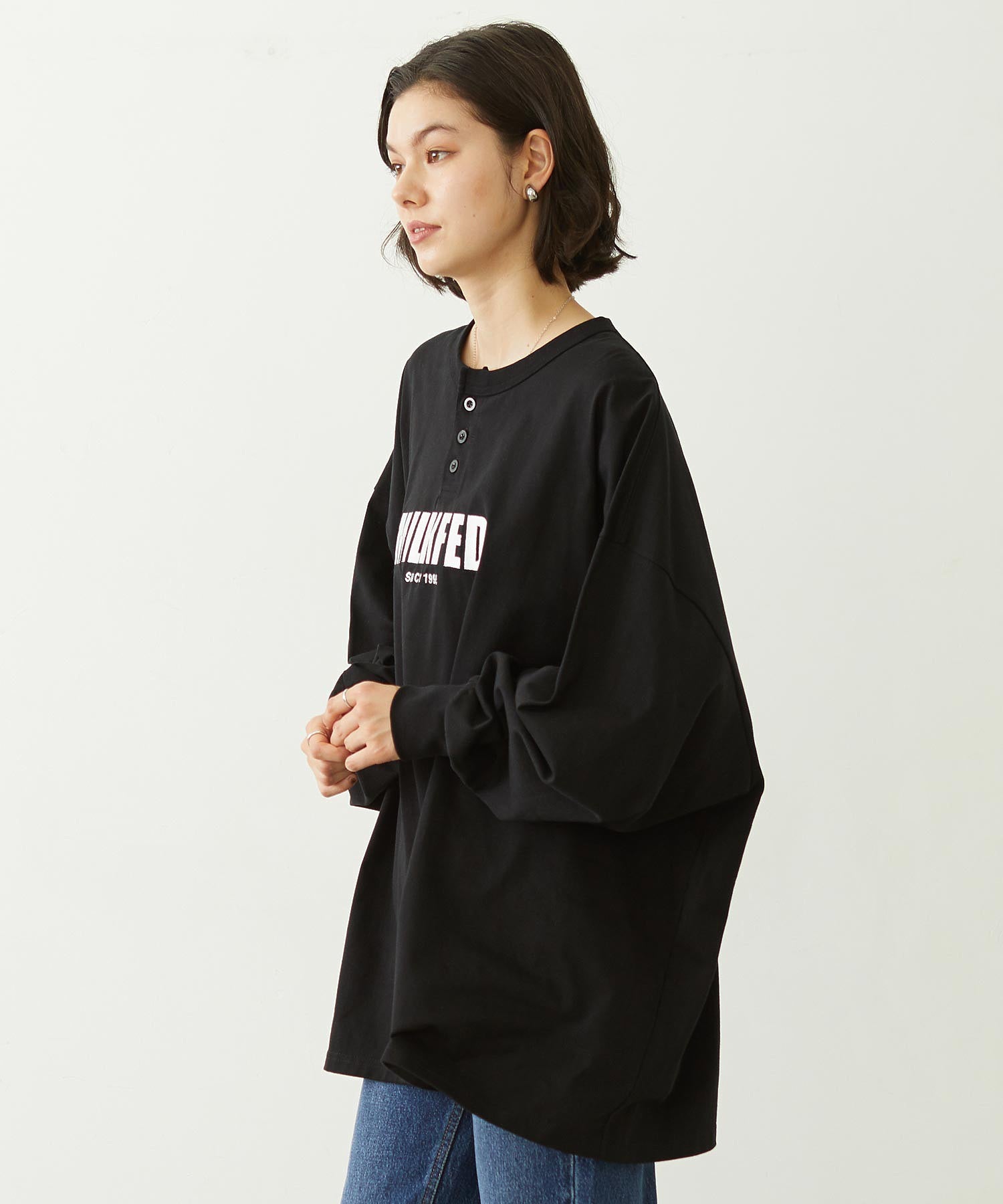 HENLEY NECK BIG L/S TOP