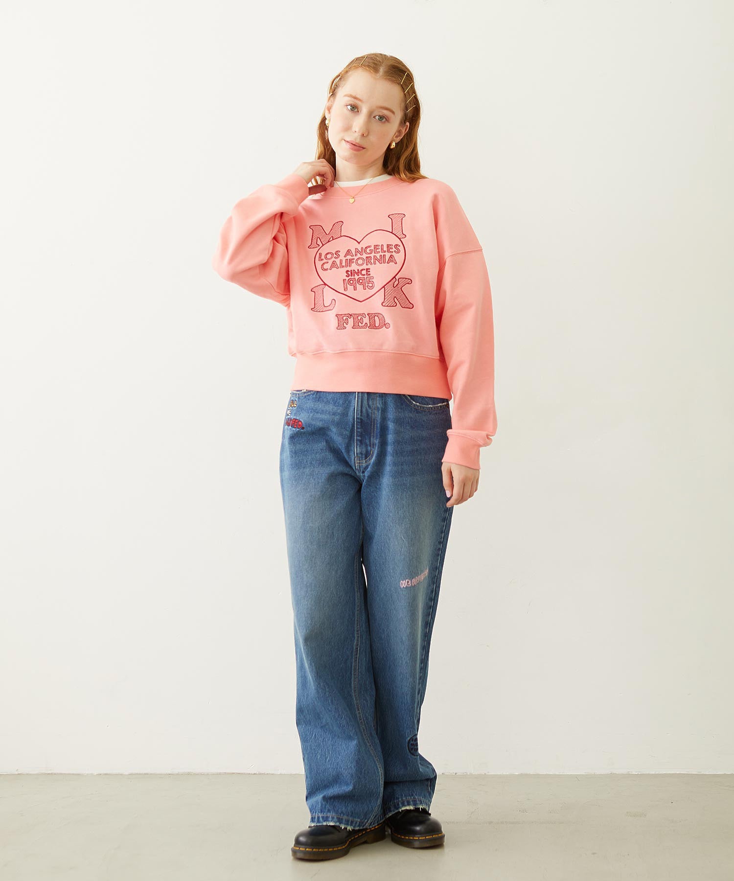 DOODLE EMBROIDERED DENIM PANTS