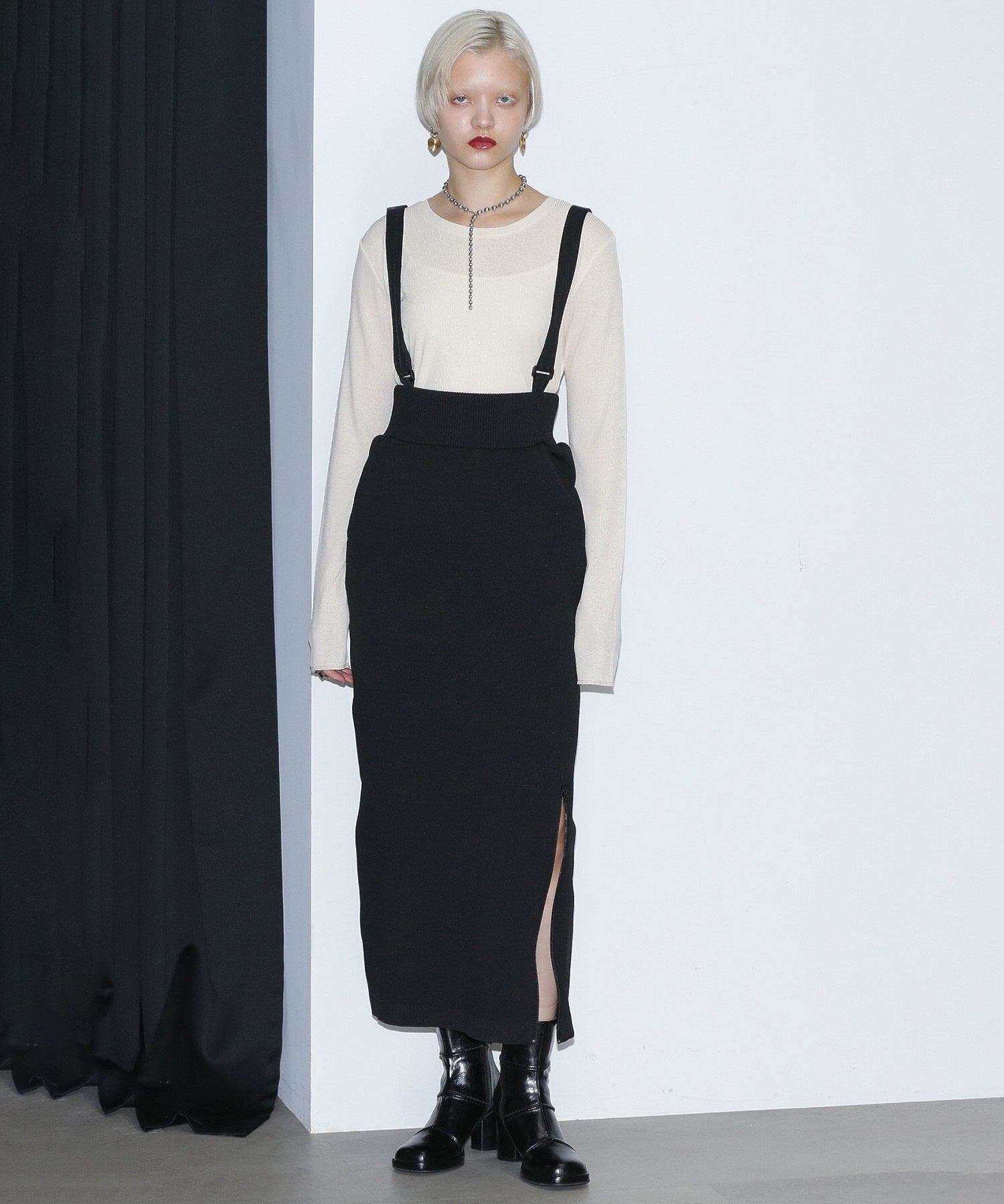 GENE HEAVENS/サウザンドマイル コラボレーション 2WAYサスペンダーニットスカート