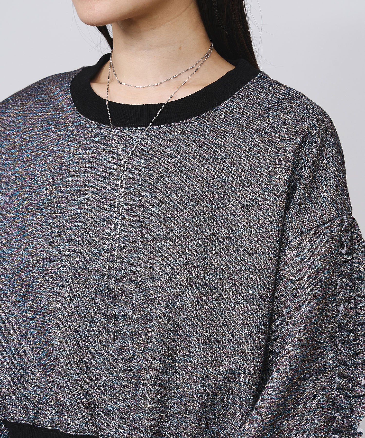 LAME RUFFLE SLEEVE SWEAT